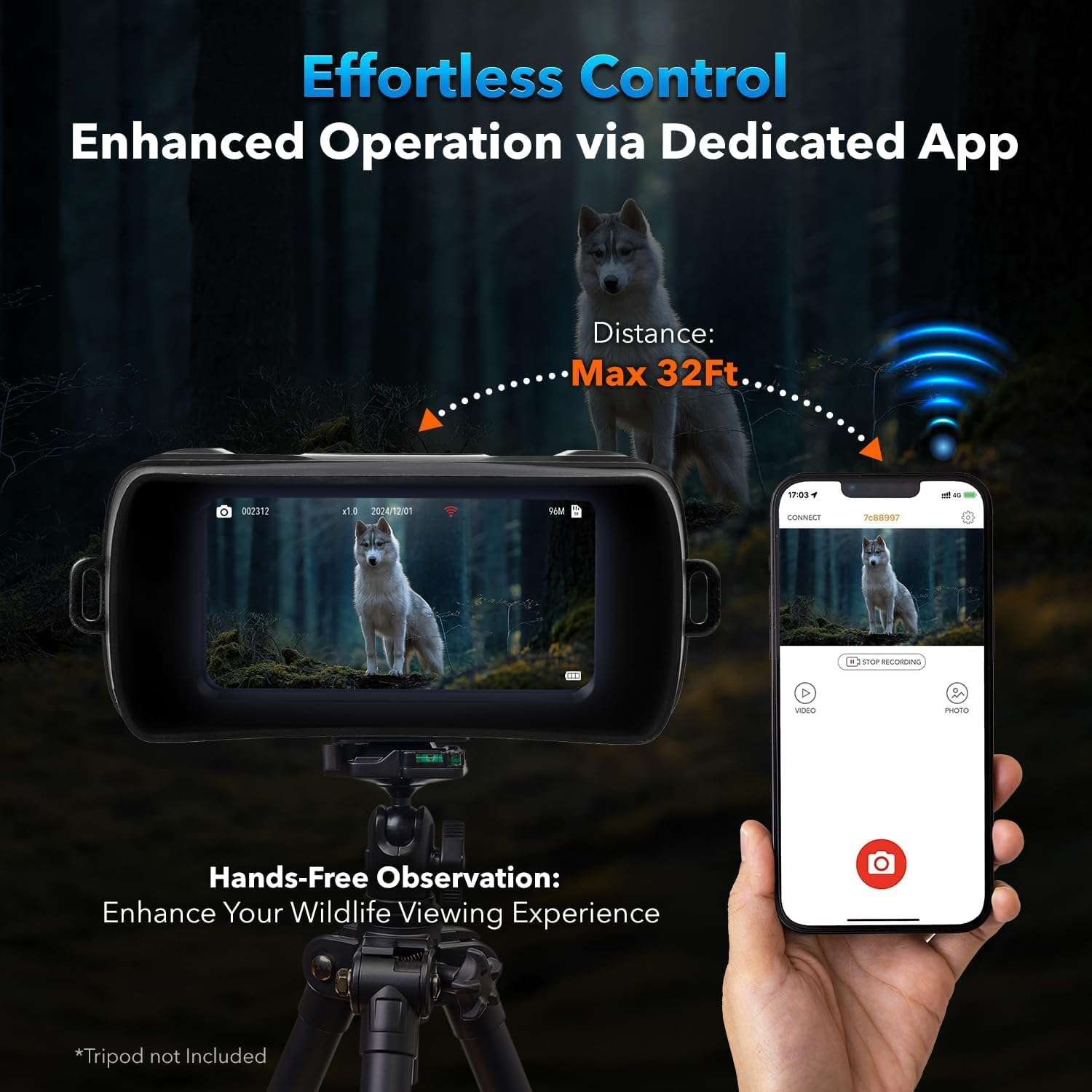 GTHUNDER Night Vision Goggles, Night Vision Binoculars – 4K UHD Video, 52MP Photos, App Remote Control, 10X Zoom, 4" HD Screen, 984ft, 7-Level IR, 4000mAh Battery, 32GB– Ideal for Hunting & Security 4