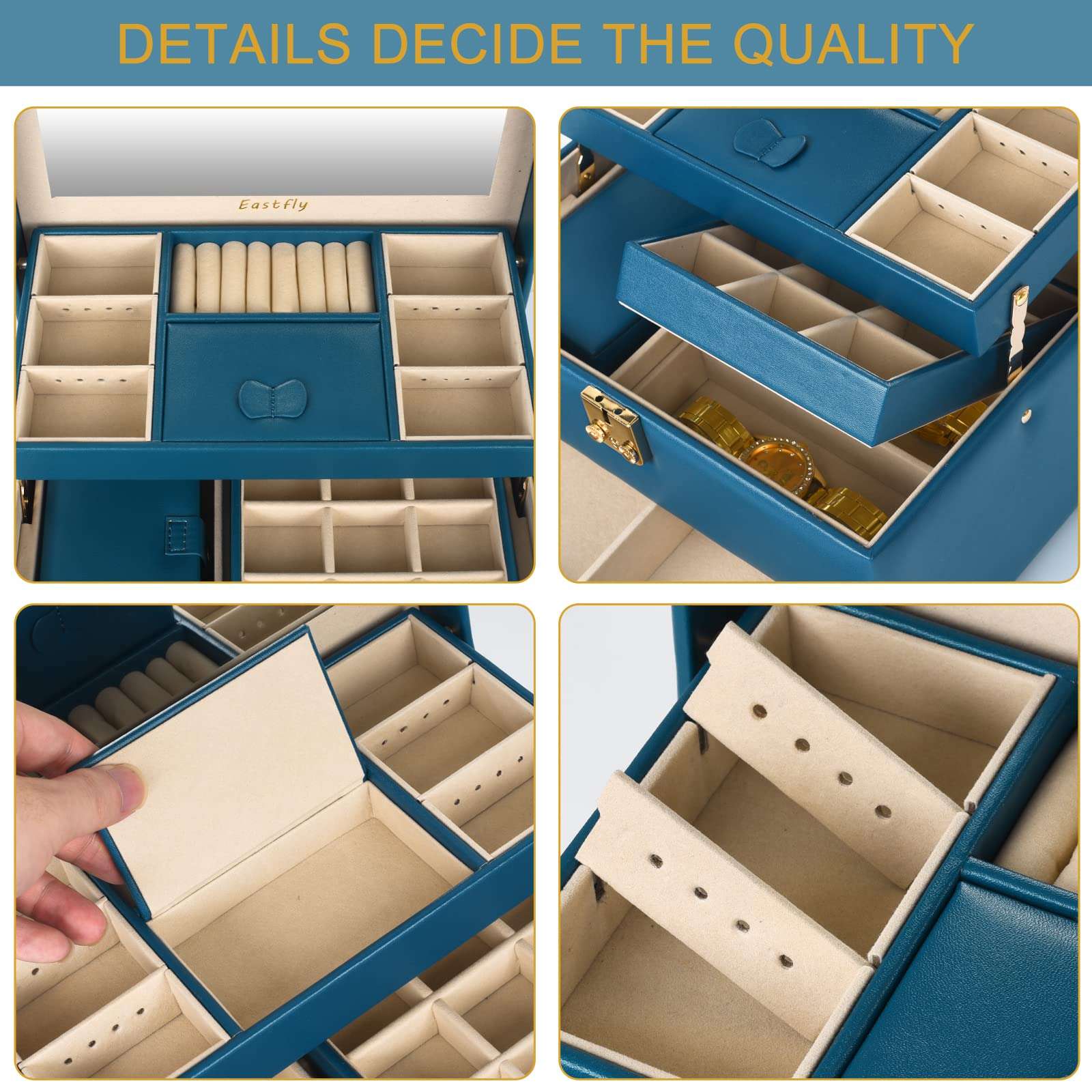 Jewelry Box with 3 Layer for Women Girls One-button Display Your jewelry Easy to Take and Place Storage 6