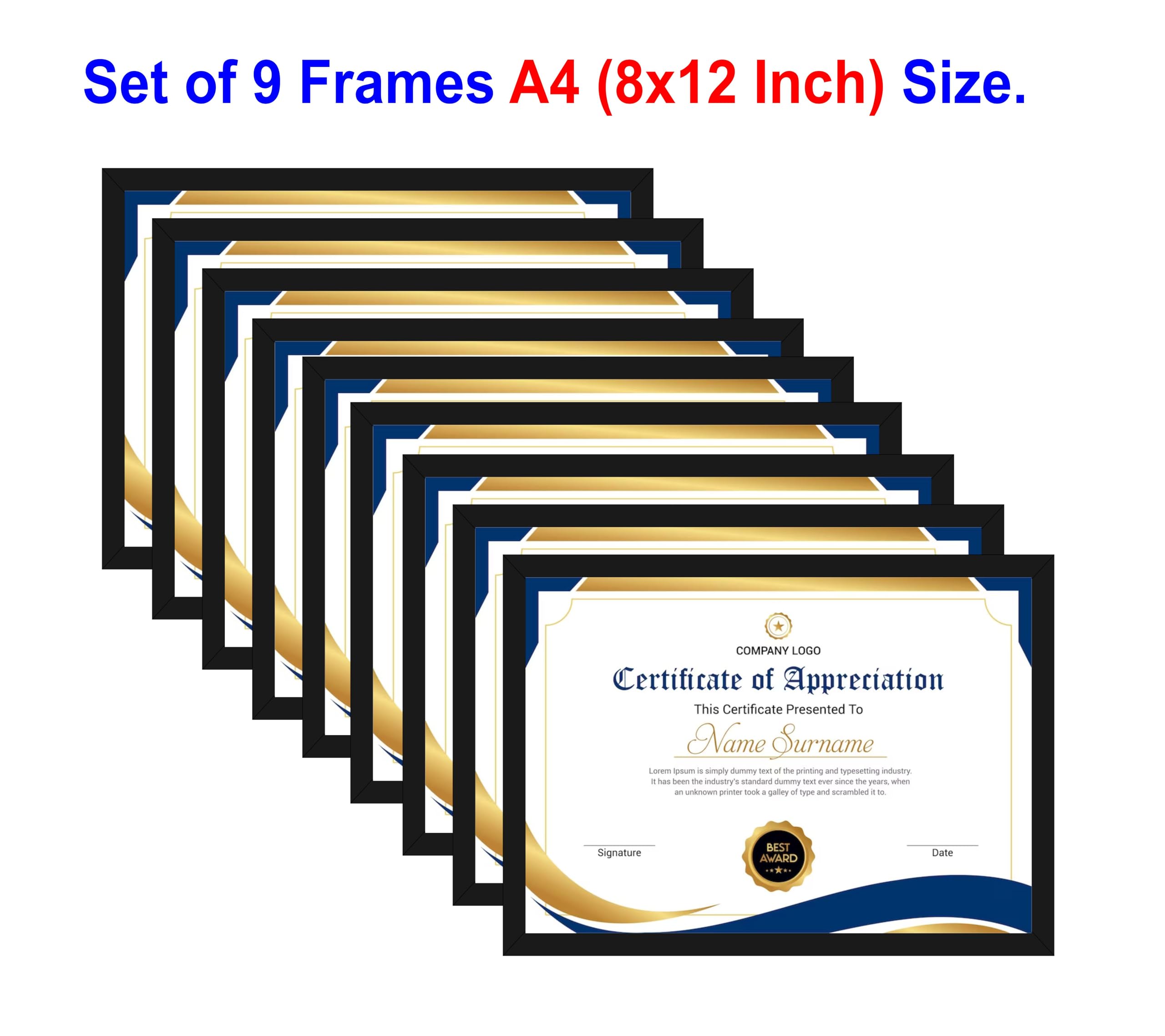 HK PRINTS Photo Frame for Home Office School Decoration Set of 9 A4 Frames Combo for Wall Hanging (8x12 Inch, Synthetic Wood, Plexiglass) F-9 3