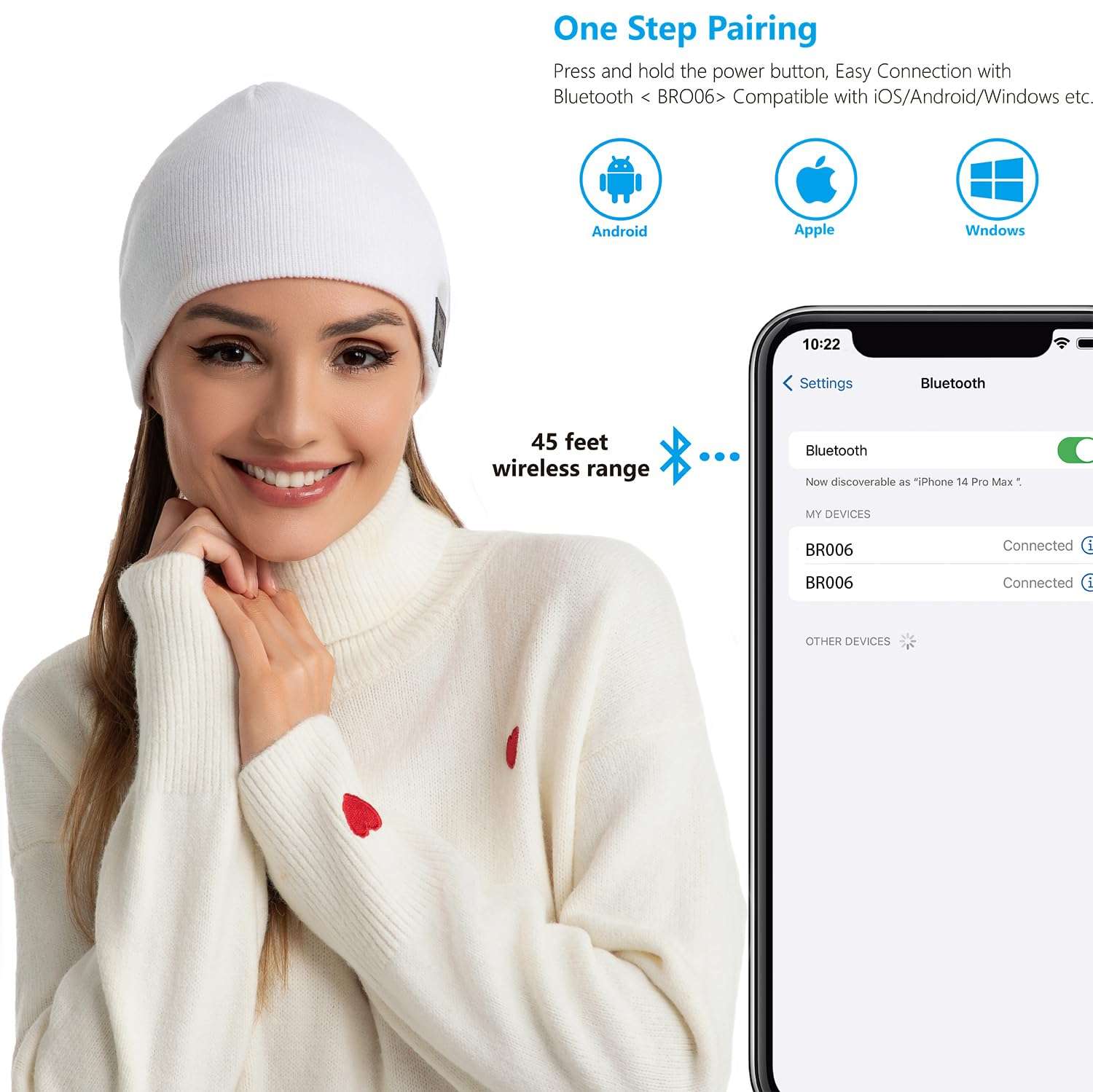 BORAYDA Bluetooth Beanie, HD Stereo, Built-in Mic, Men's/Women's Christmas Electronic Gifts (White) 4