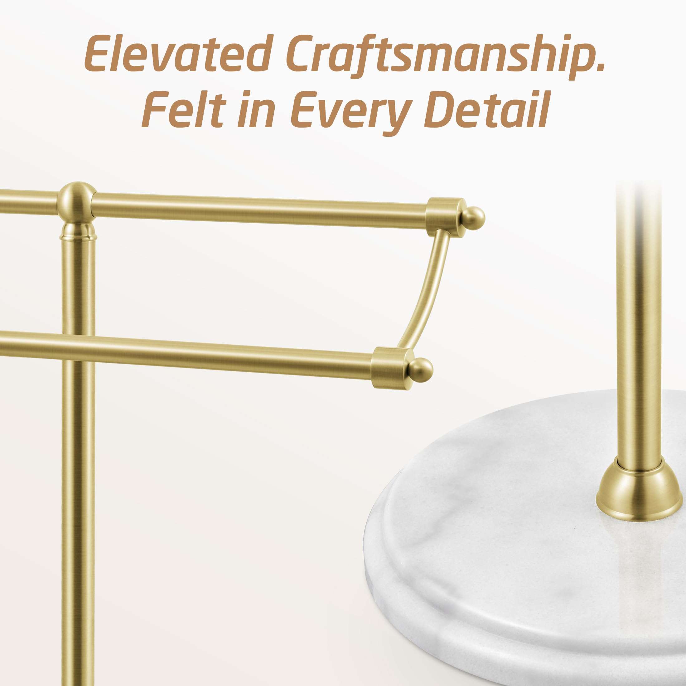 KES Gold Standing Towel Racks for Bathroom with 3X Thicker Weighted Natural Marble Base, 2-Tier Rustproof Free Standing Towel Rack Stand, 18/8 Stainless Steel, Antique Brushed Gold, BTH241-BZ 3