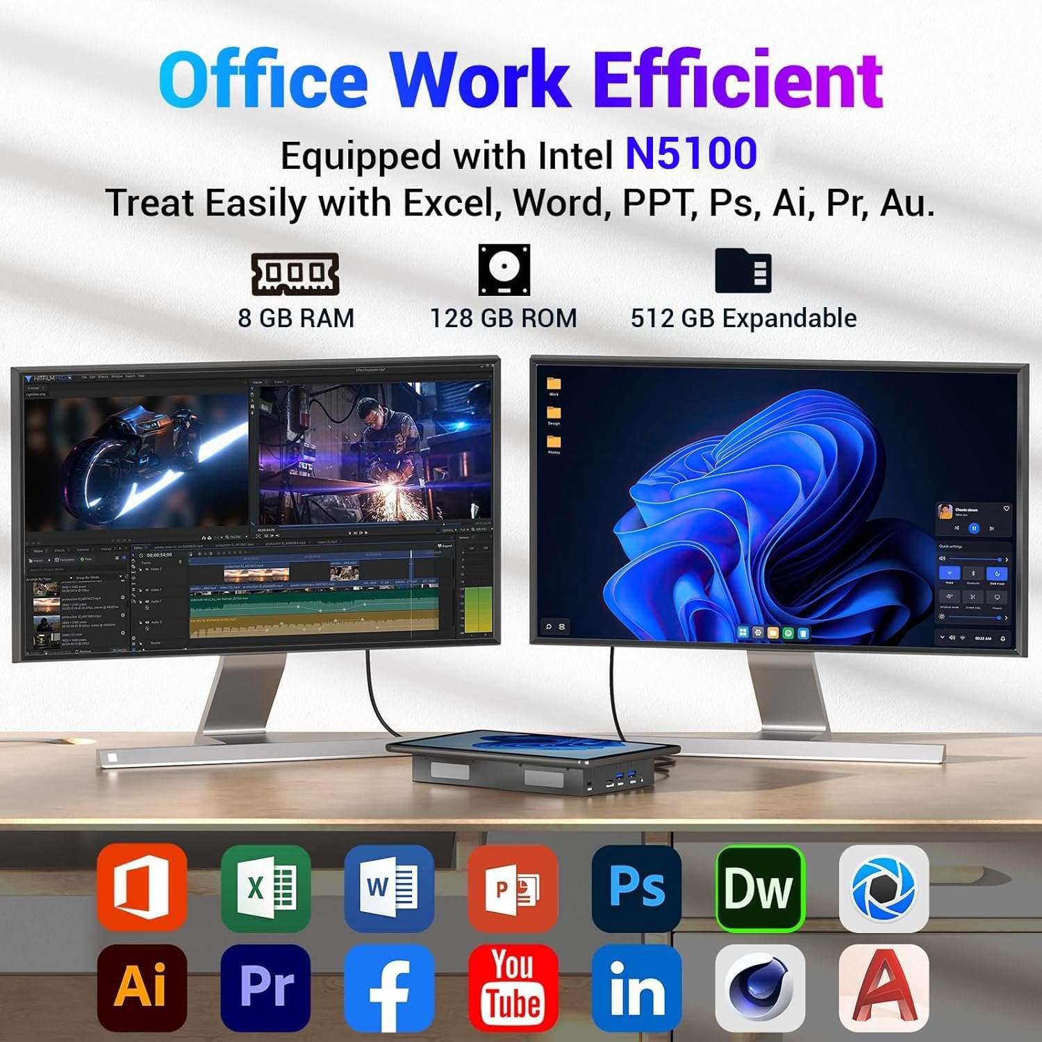 10.1 inch Industrial Embedded Panel PC, Win 11 Computer with 10 Points Touchscreen, Celeron N5100 8GB RAM/128GB ROM, Dual HDMI 2.0 WiFi 5 Bluetooth 5.0 for Office/Automation/Kiosk/Bar/Warehouse 5