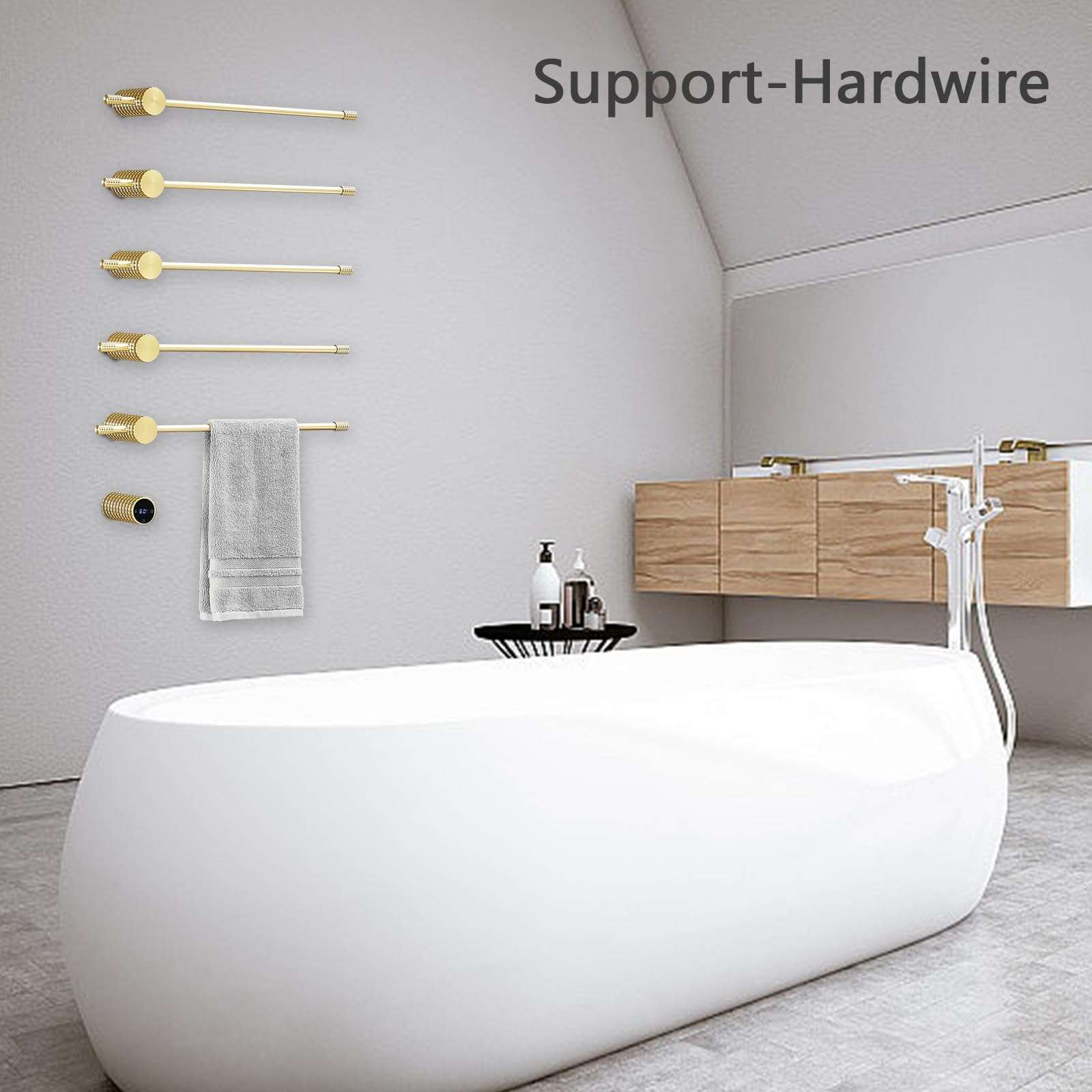 Towel Warmer Rack, Gold 5-Bar Aluminum Alloy, Heated Towel Rack for Bathroom, Hidden wiring/Support Hardwired Heated Towel Rail, With Timer and Temperature Adjustment, Overheat Protection Function 4