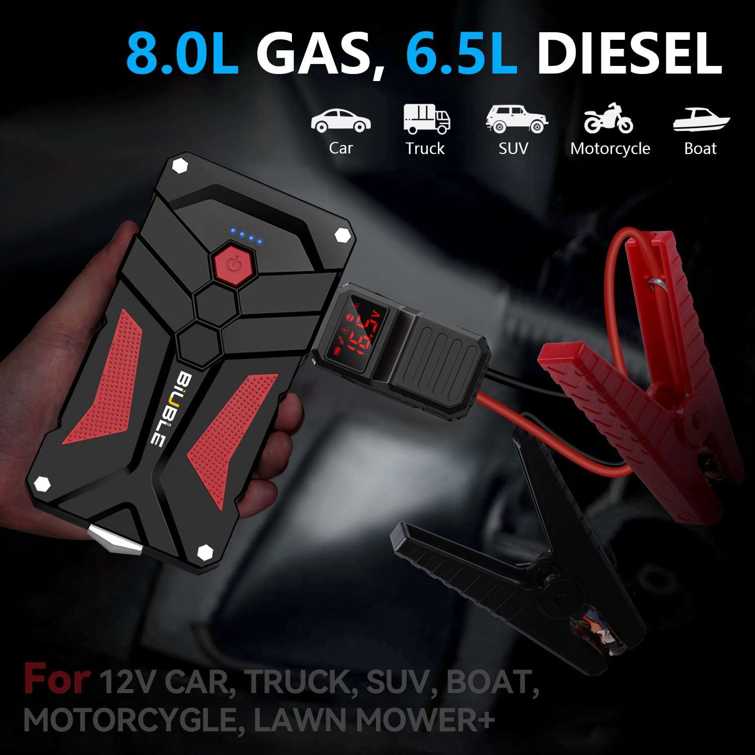 BIUBLE Jump Starter 12V Car Jump Starter 5000A Peak 21800mAh Auto Battery Booster Pack with USB Quick Charge 3.0,Lithium Jump Box with LED Light(Up to 8L Gas or 6.5L Diesel Engine) 5