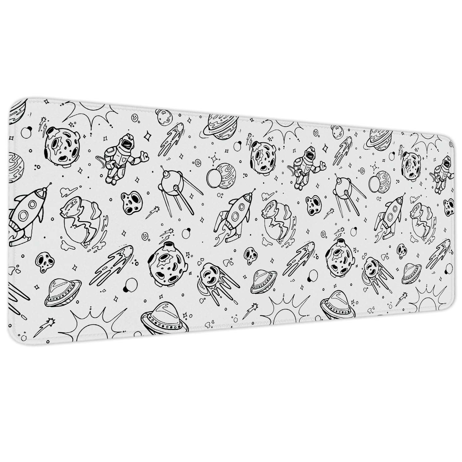 llsxi White Extended Mouse Pads 31.5x11.8inch Large Desk Mat with Stitched Edges,Non-Slip Rubber Base Gaming Mouse Mat for Office,Big Computer Keyboard Desk Pad XL(Astronauts and Spacecraft) 1
