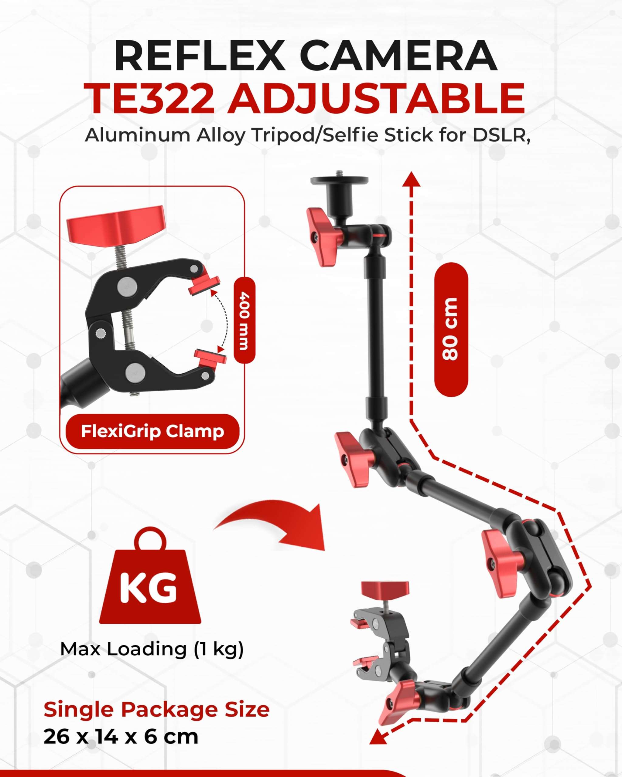 REFLEX CAMERA Metal Articulating 32" Magic Arm with Super Clamp Overhead Camera Mount – 1kg Load Capacity, Boom Arm with 1/4", 3/8" Screws Mounts - Photography, Videography & Streaming - Adjustable 3