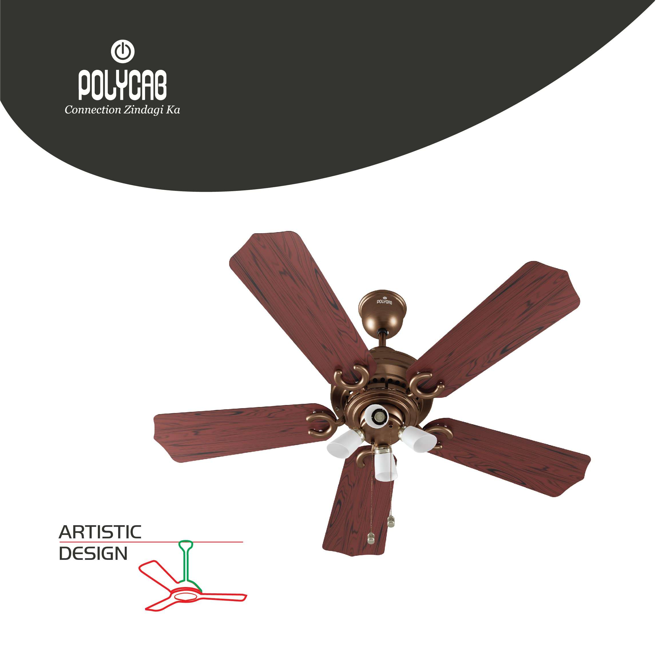 Polycab Poise Super Premium 1200 mm Ceiling Fan with Underlights and 2 year warranty (Brown) 3