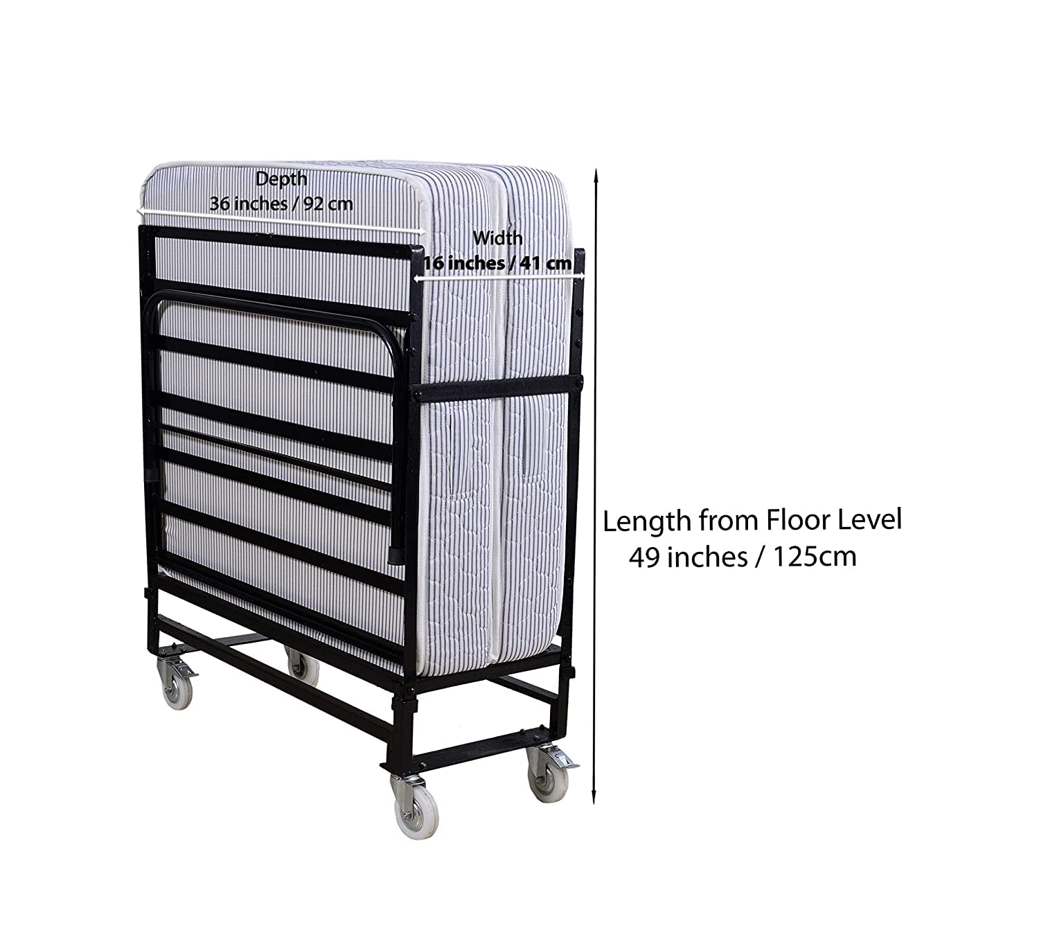 Springtek Rollaway Foam and Wrought Iron Metal Folding Single Bed with 6-Inch Contemporary Premium Mattress, Lockable Wheels- (Black) 6