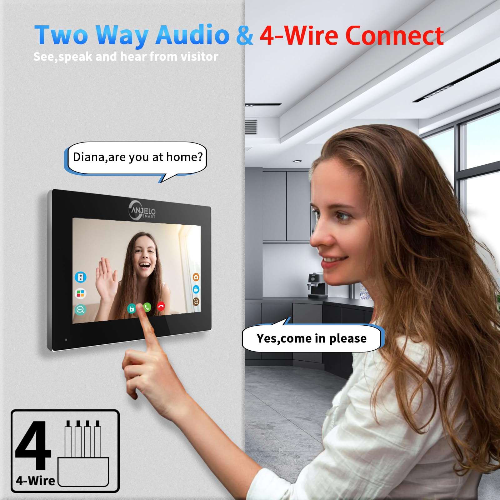 Wired Video Doorbell Apartment Intercom System with 1080P HD Camera,7 Inch Touch Monitor,TUYA WiFi Smart Home Video Intercom Door Phone Kits for Home Villa,32G (1 doorbell+4 Monitor) 6