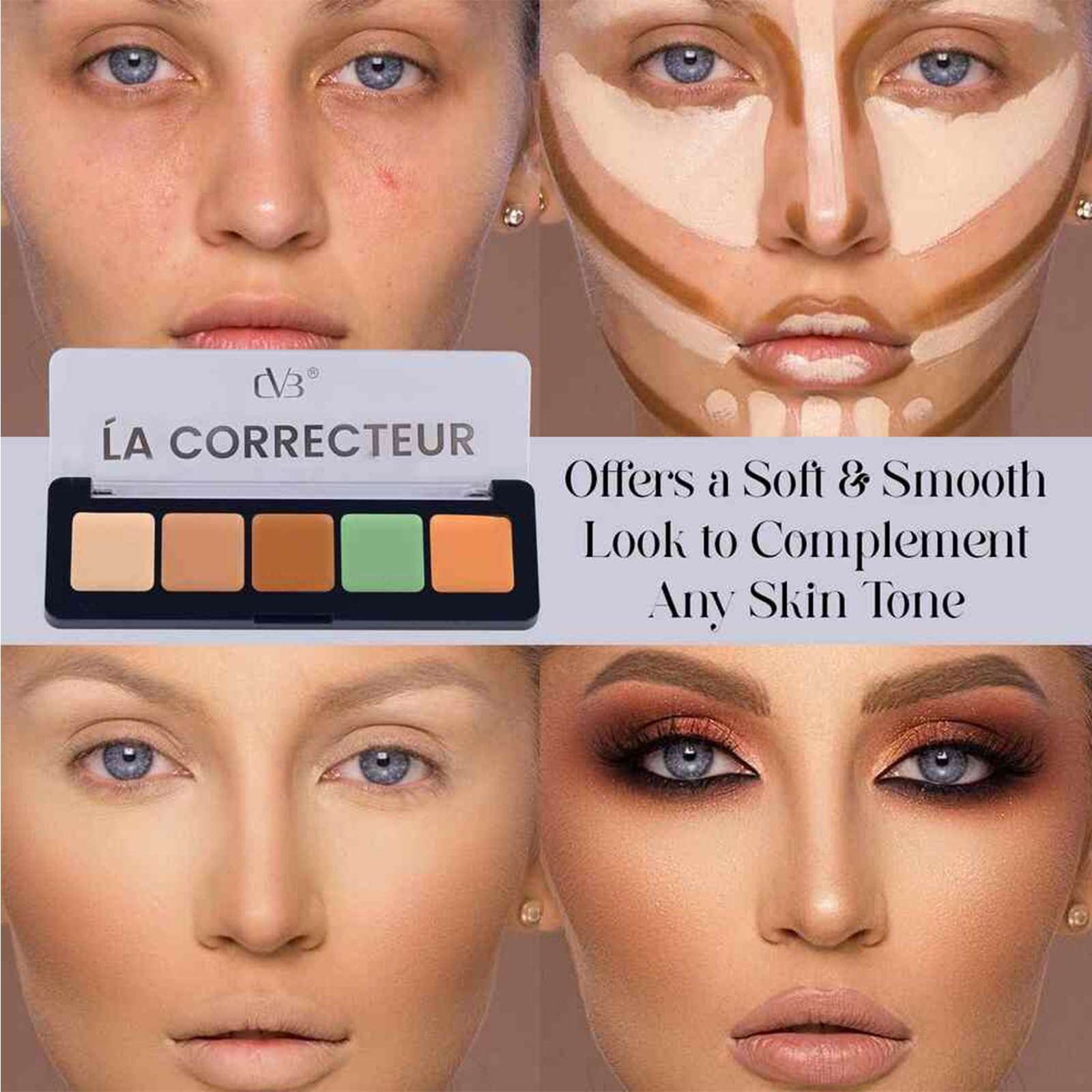 CVB Color Corrector/Concealer Palette For Discoloration, Dark Circles, Redness and Spots Full Face Coverage Color-Correcting Concealer 5 in 1 C104 (Multicolor 01) 3