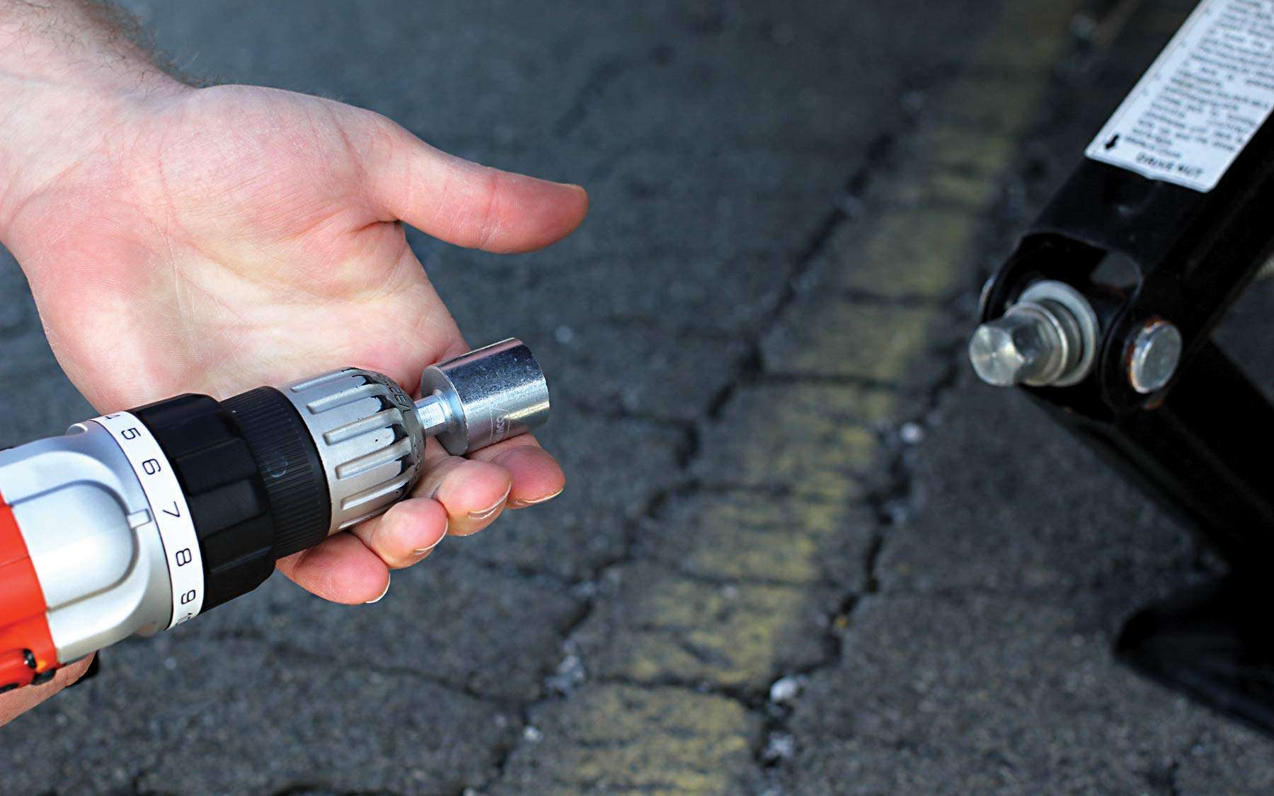 Camco RV Leveling Scissor Jack Socket Drill Adapter, Fits 3/8" and 1/2" Power Drills, Works with All 3/4" Hex Drive Jacks 4