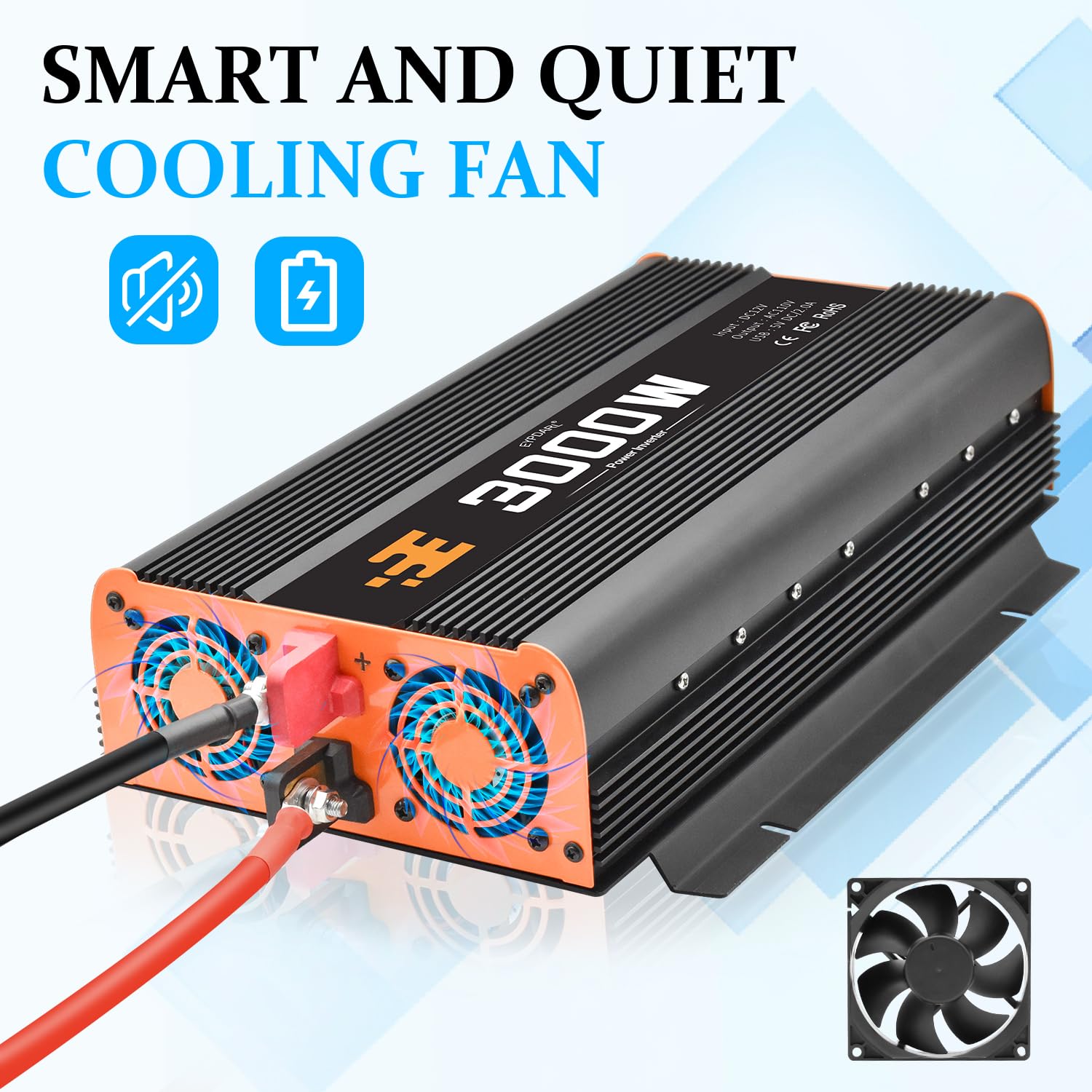EYPDARL 3000 watt car Power Inverter with Remote Controller, 12v dc to 110v ac Modified Wave Power inverters for Vehicles, Ideal for Home, Emergency, Camping, rv, Truck, and Travel Inverter 3000w 4