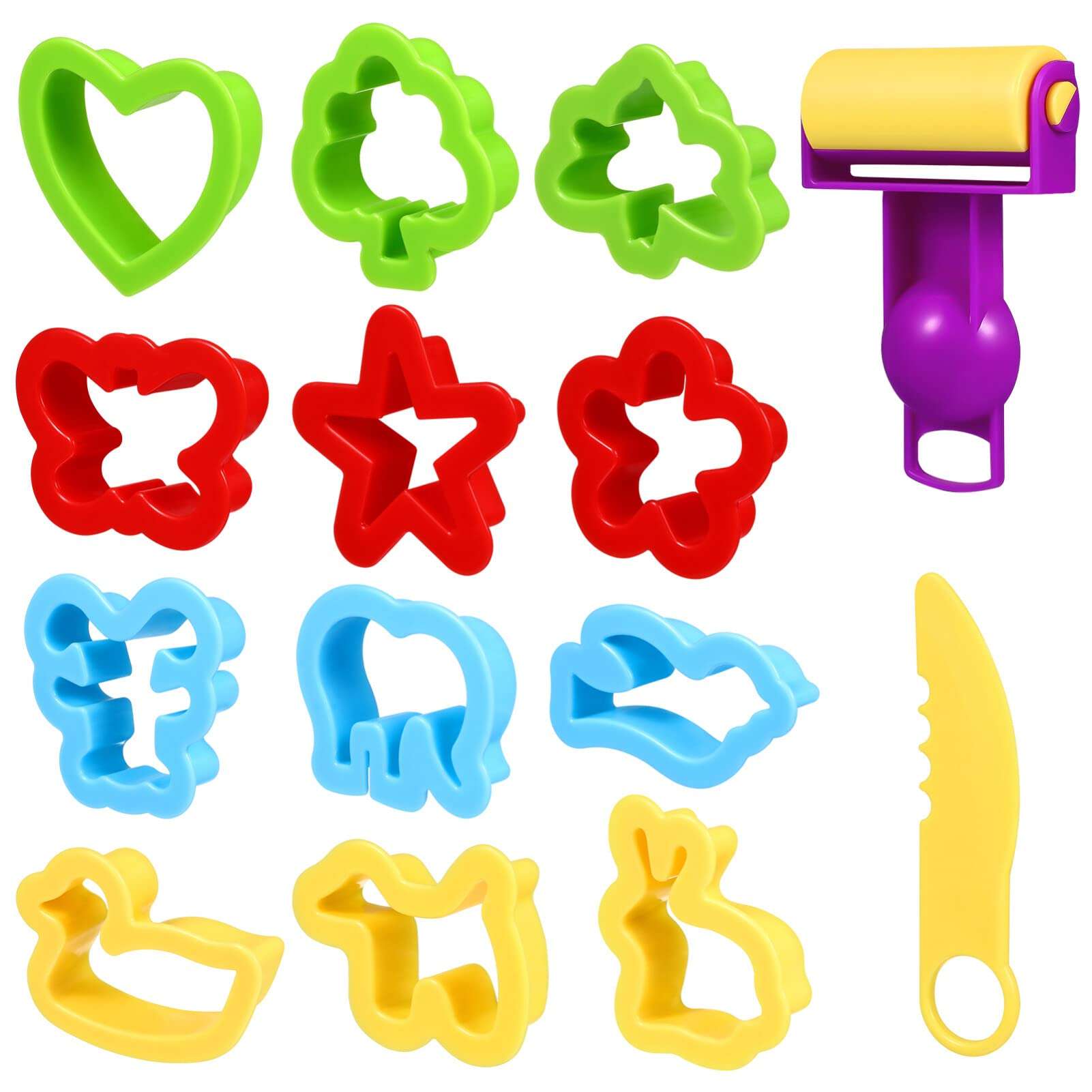 Gatuida Plastic Molds - Press Pocket Pie Molds, Tools for Kids Animal Shapes, Includes 14 Colorful Cutters Molds Rollers Accessories for Air Dry Clay Tools Set 1