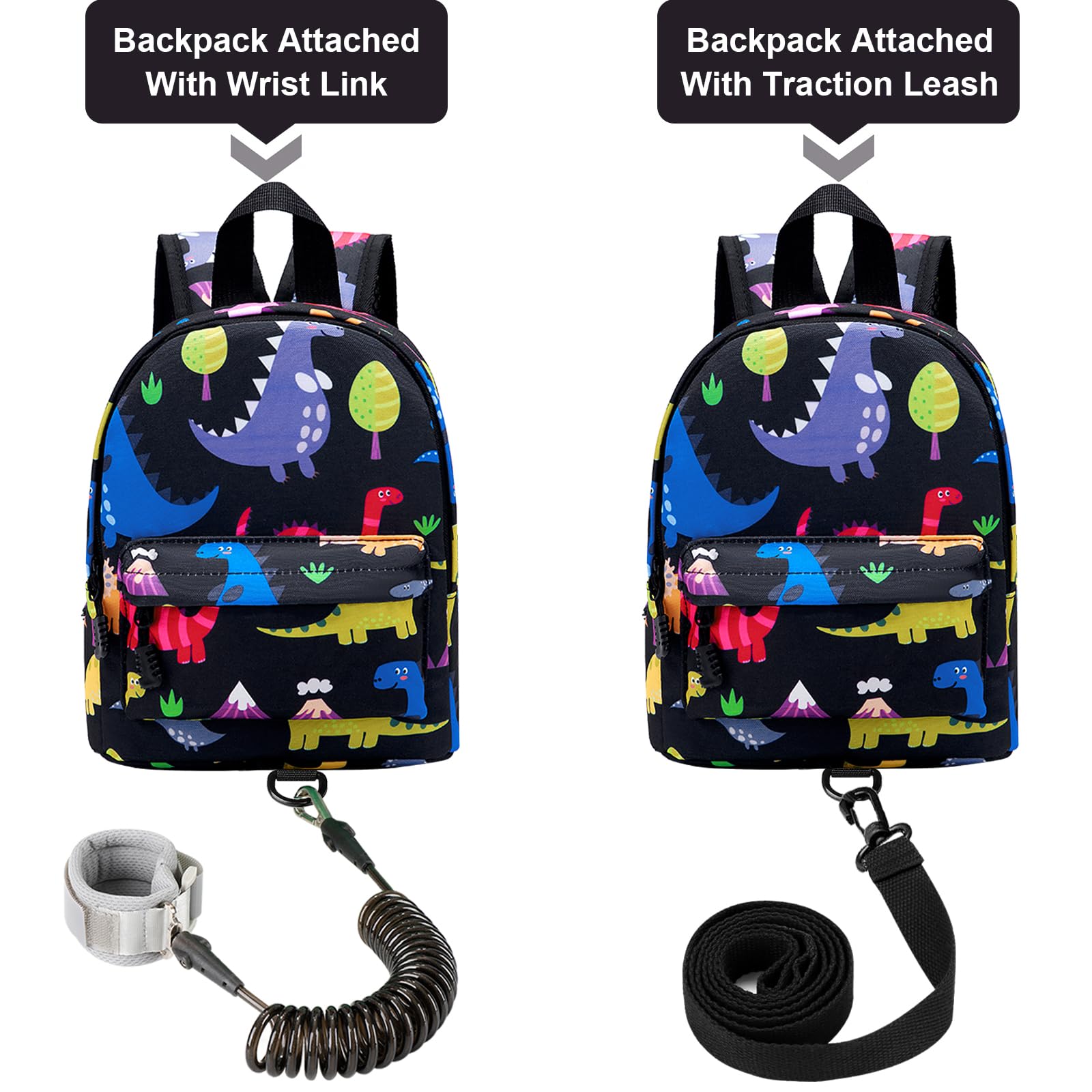 Accmor Toddler Leash Baby Dinosaur Backpack Harness with Anti Lost Wrist Link, Cute Mini Child Daycare Bag with Tether Hold Kids Close While Outdoor Walking for Baby Boys Girls 5