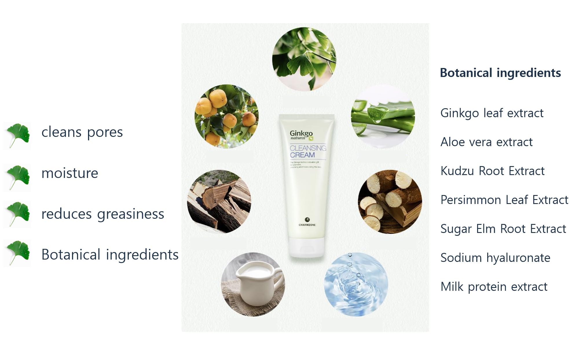 CHARMZONE Ginkgo Natural Cleansing Cream Makeup Remover, Deep Facial Cleanser for All Skin Types, Gentle Hydrating Korean Cleanser with Ginkgo Leaf Extract, Non-Greasy Rinse-Off, 7.06 oz K-Beauty 5