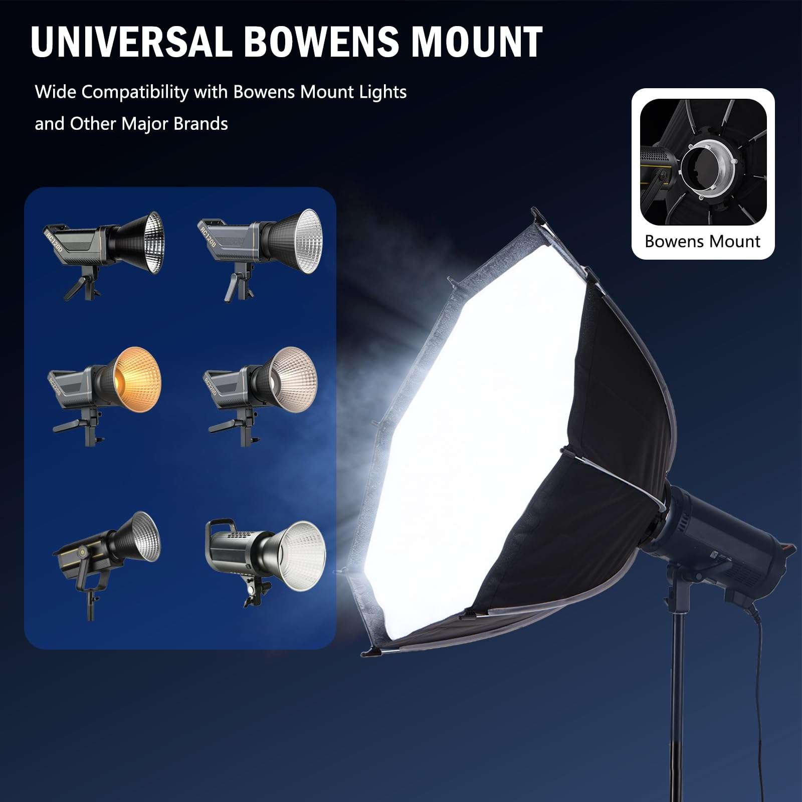 23.6"/60cm Bowens Mount Softbox, Quick Release Octagonal Softbox with Honeycomb Grid, Light Diffusers, Carrying Bag, Professional Soft Box for Studio Photography Lighting Flash 6