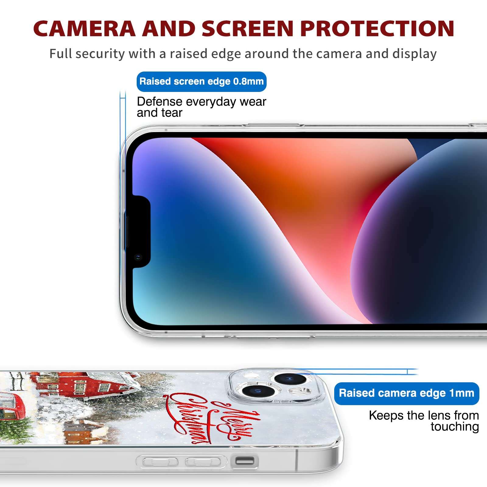 Newseego Compatible iPhone 14 Christmas Case, Shockproof Anti-Yellow Hard PC + TPU Bumper Protective Cover Phone Case for Girls Children Cute Merry iPhone 14 Case -Red Car 3