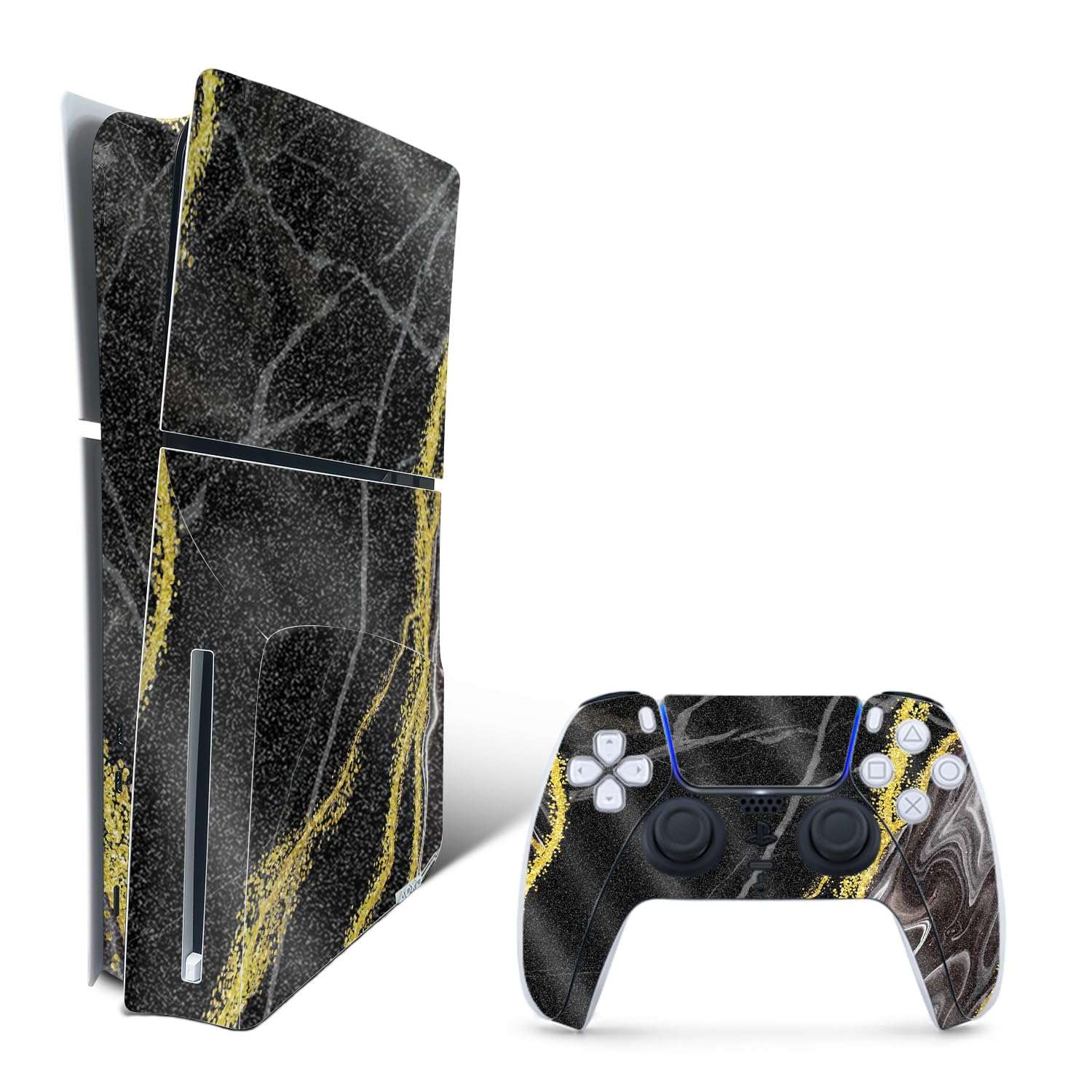 MightySkins Glossy Glitter Skin Compatible with Playstation 5 Slim Disk Edition Bundle - Black Marble Glitter | Protective, Durable High-Gloss Glitter Finish | Easy to Apply | Made in The USA 1