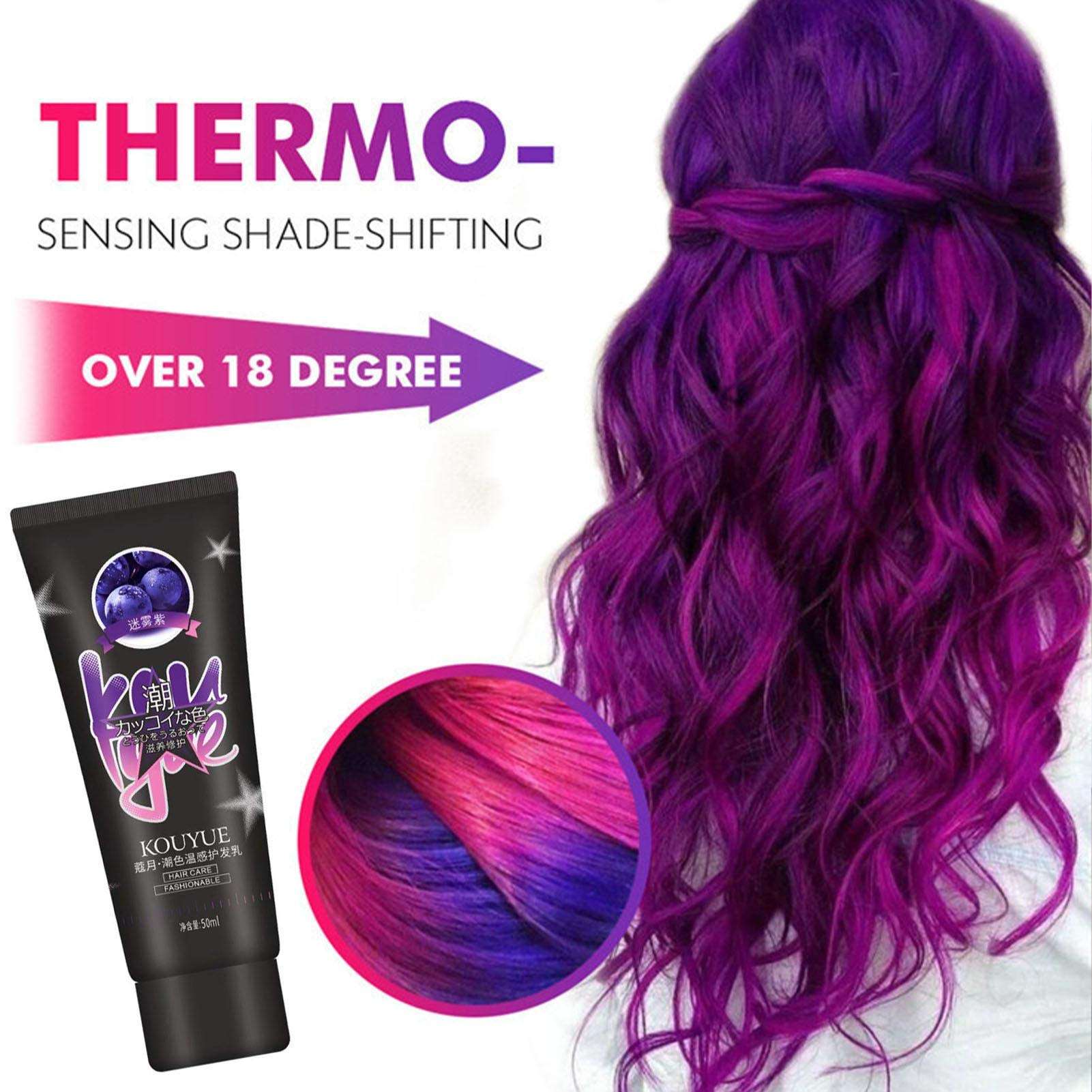 Magical Thermochromic Color Changing Hair Dye, Heat Activated Semi Permanent Hair Dye Cream, Thermochromic Hair Colors Paint for Hair Styling Tools Thermo-Sensing Shade-Shifting Effect Hair Dyes 5