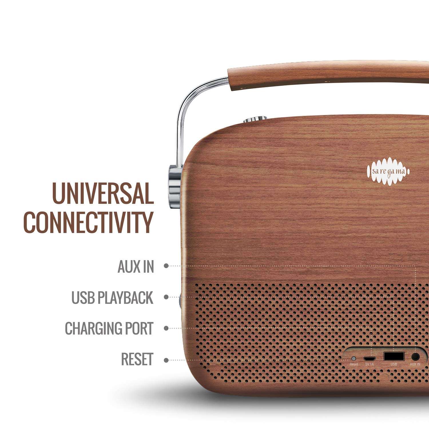 Saregama Carvaan Premium- Portable Music Player with 5000 Preloaded Songs, FM/BT/AUX (Oakwood Brown) 4