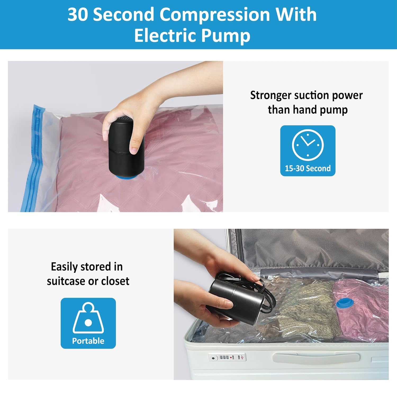 RAVIDO 4PCS (60 * 80CM) Vacuum Storage Bags with Electric Pump, Space Saver Bag Vacuum Seal Bags with Pump, Space Bag, Vacuum Sealer Bags for Clothes, Comforters, Blankets, Bedding (4 Large) 4