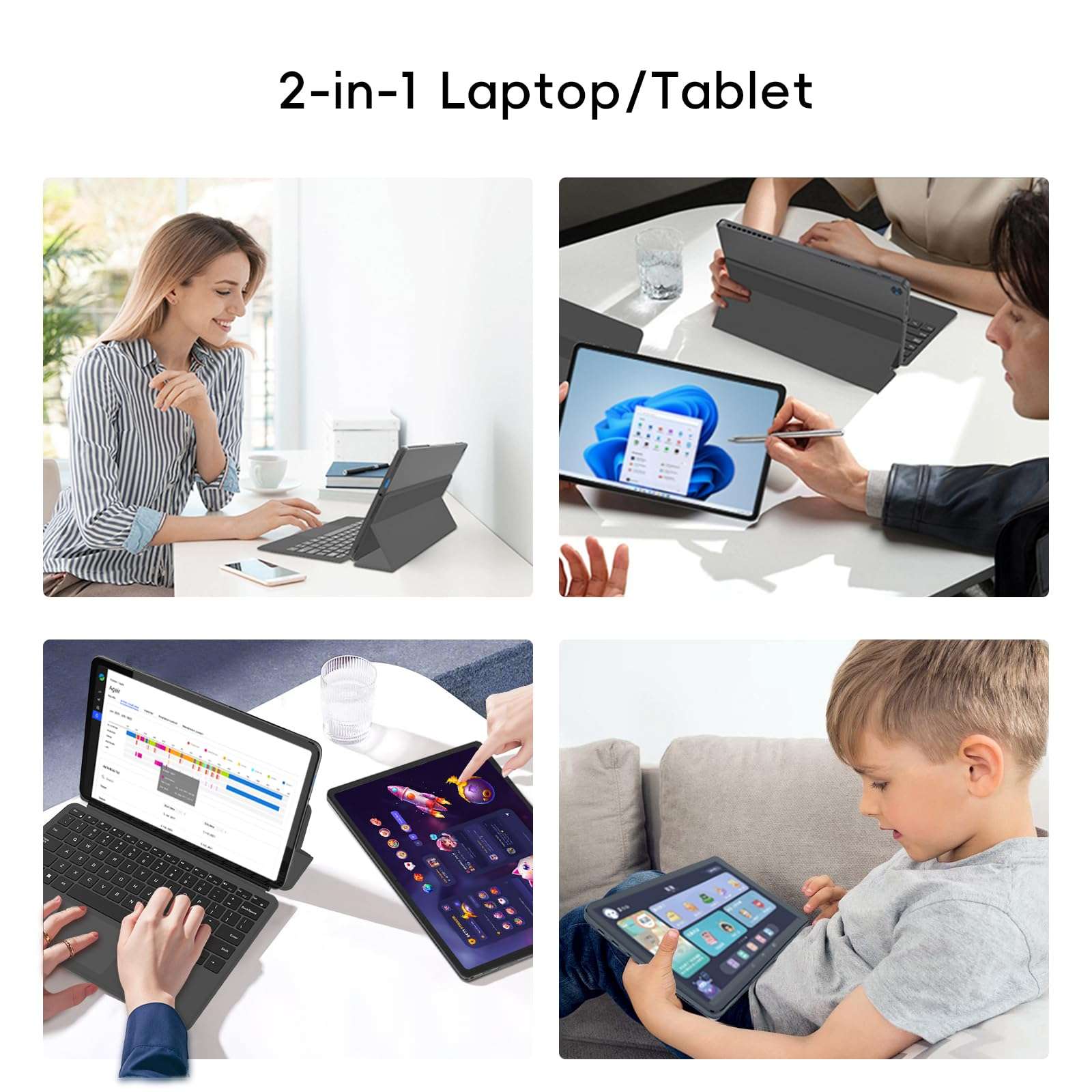 2-in-1 Laptop Tablet with Windows 11, 1 Year Office 365 Included & Magnetic Keyboard, 12" 2K FHD IPS Touchscreen, 12GB RAM 512GB SSD, 6500Y Processor, USB-C, Dual Speakers, for Home Office Students 3
