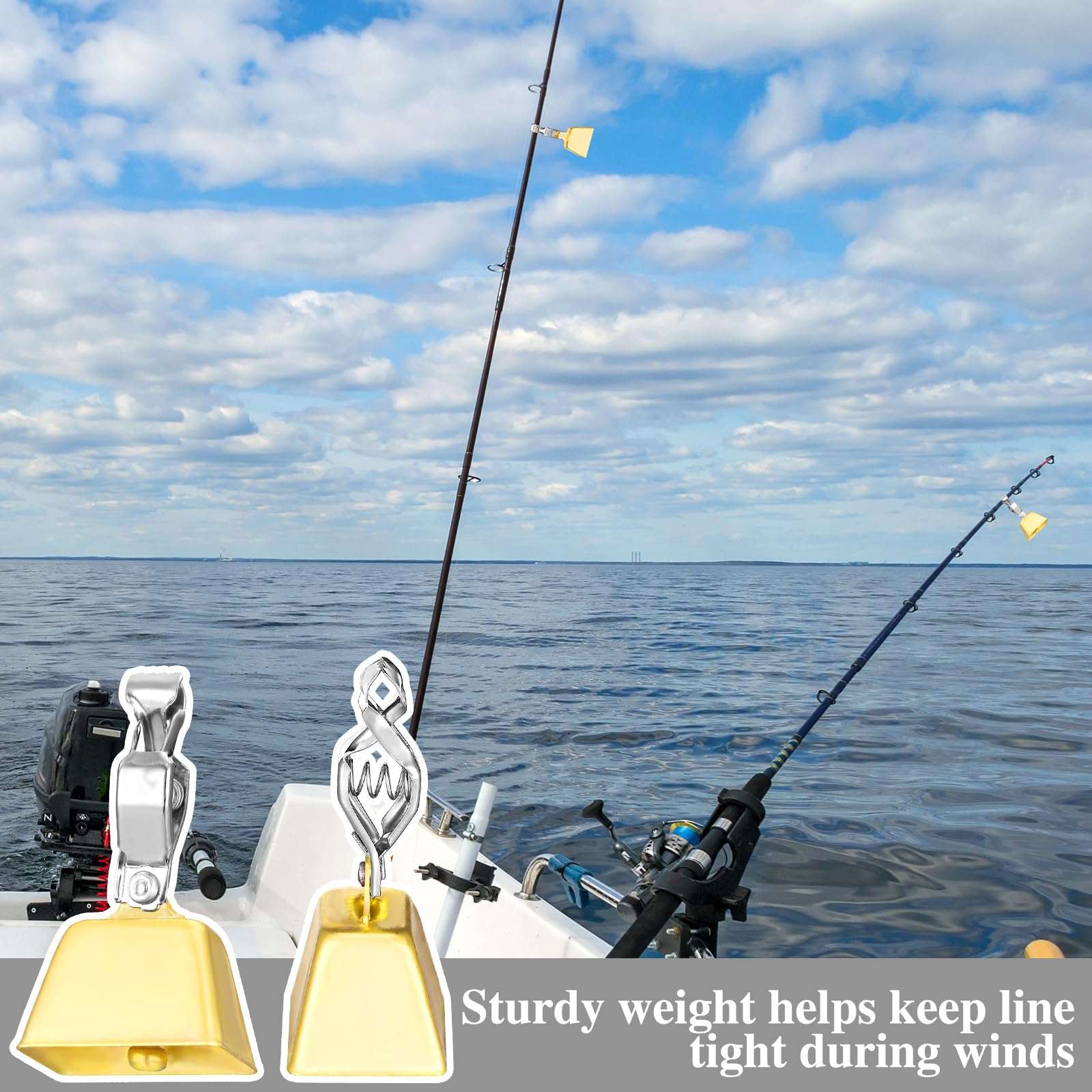 Soulchen 20 Pcs Gold Fishing Bells Fishing Pole Gold Catfish Bells Alert with Clamp Clip on Poles Catfishing Equipment Angling Rings Ice Accessories for Angling Rod Tips 6