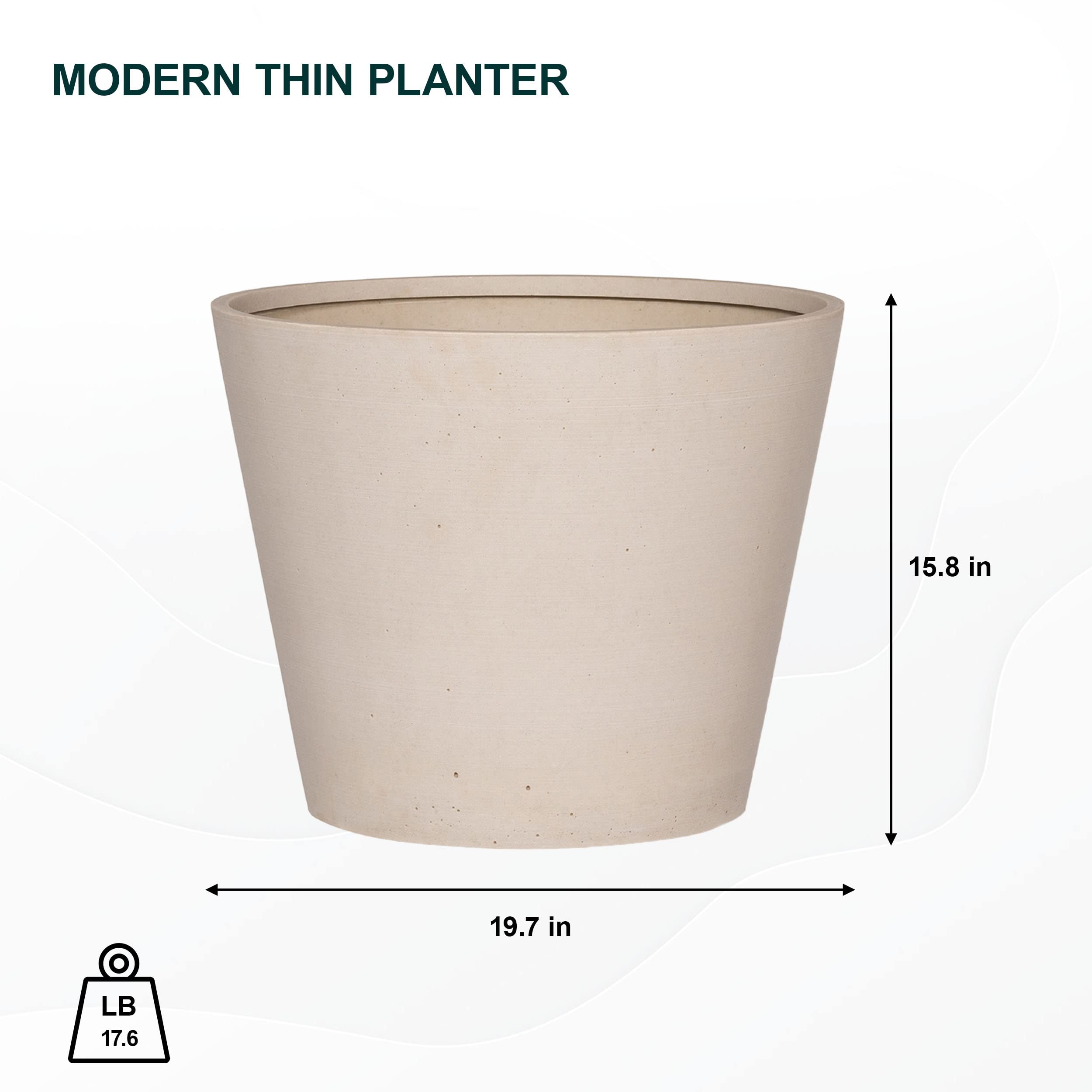 Pottery Pots Bucket Small Sandstone Indoor Outdoor Modern Thin Planter, 15.8 Inch Tall, Natural White 2