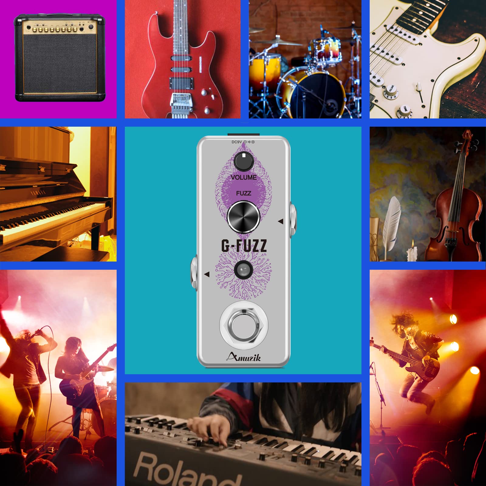 Amuzik G-Fuzz Effect Pedal Analog Fuzz Guitar Effecs Pedals for Mini Size Ture Bypass 5