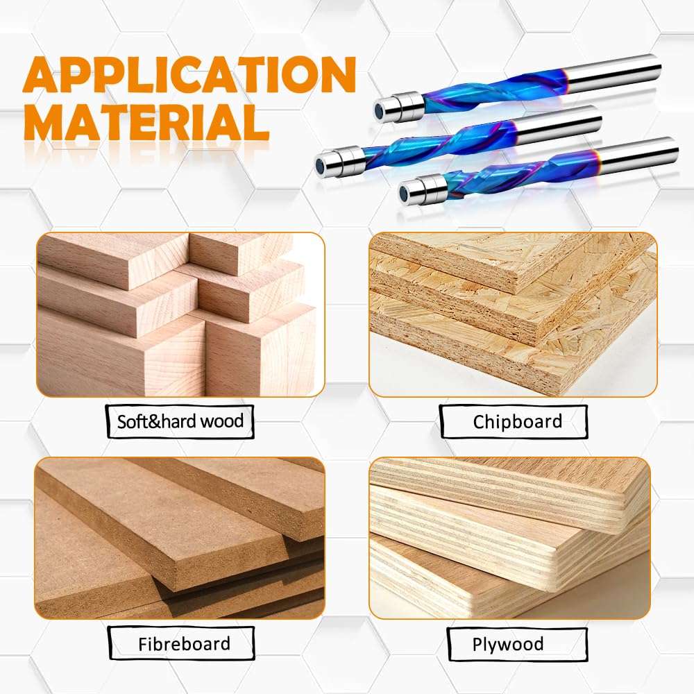 BGTEC Spiral Flush Trim Router Bits, 2pcs Up&Down Cut Spiral Bits, 1/4" Shank, 1-1/8" Cutting Length, Solid Carbide, Nano Coated for Woodworking Trimming 5