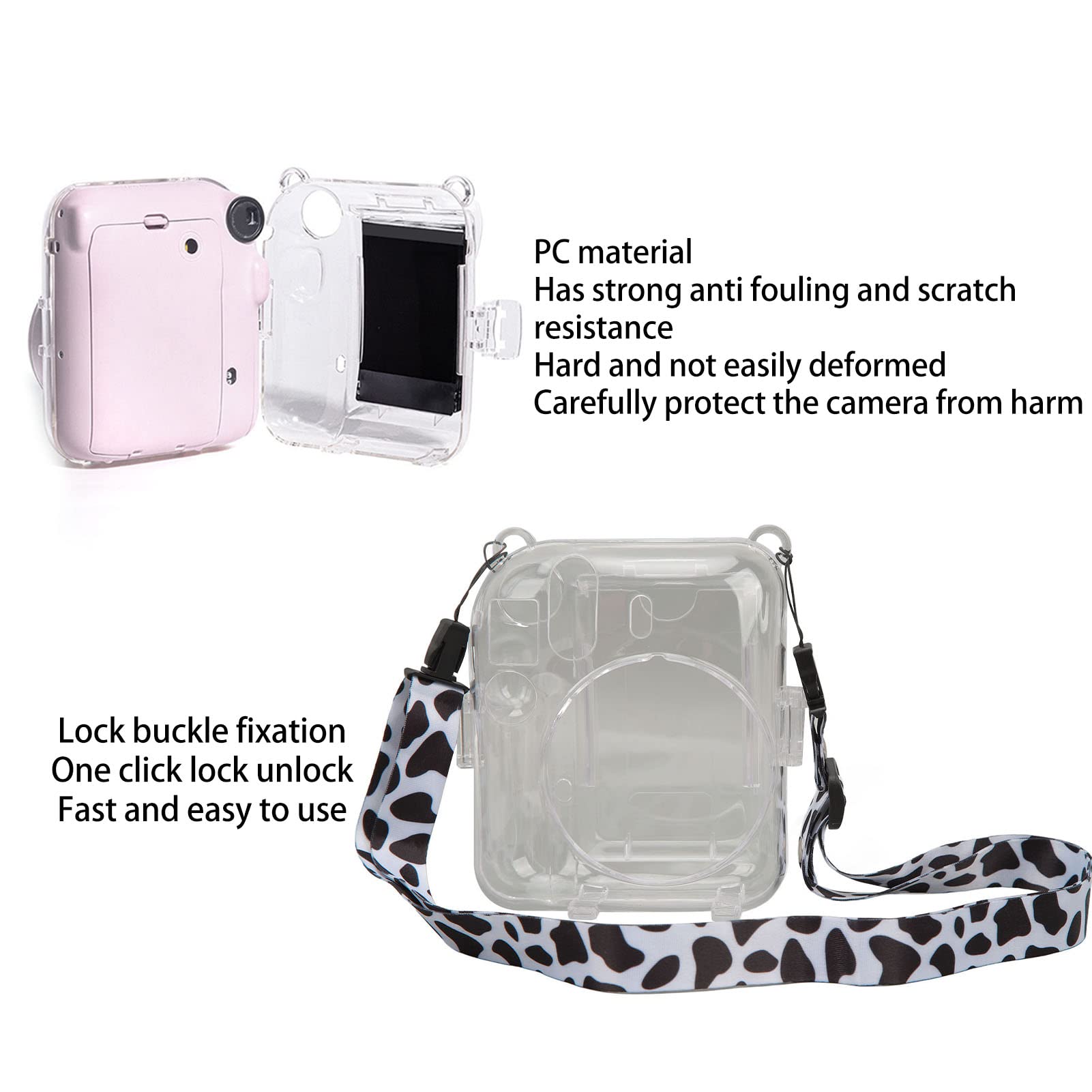Dpofirs Instant Camera Case for Fujifilm Mini 12, Protective Cover Case for Instant Mini 12, Custom Case with Stickers, Detachable Adjustable Shoulder Strap, Gifts (Cow Pattern) 3