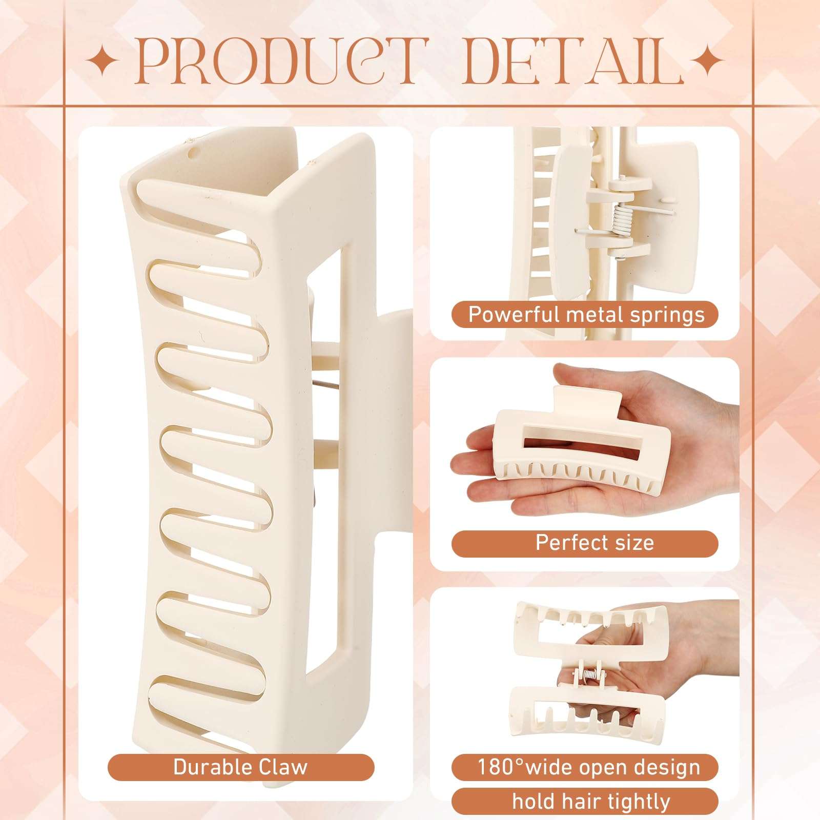 Hotop 50 Pcs Cute Hair Claw Clips Set Nonslip Square Clips Colorful Rectangle Hair Accessories for Women(4.1 Inch,Neutral Color) 4