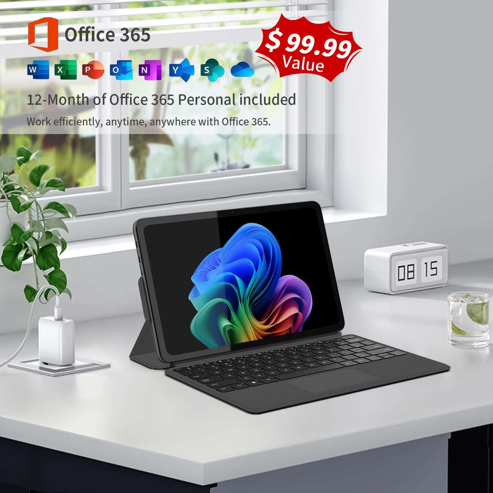 2-in-1 Laptop Tablet with Windows 11, 1 Year Office 365 Included & Magnetic Keyboard, 12" 2K FHD IPS Touchscreen, 12GB RAM 512GB SSD, 6500Y Processor, USB-C, Dual Speakers, for Home Office Students 4