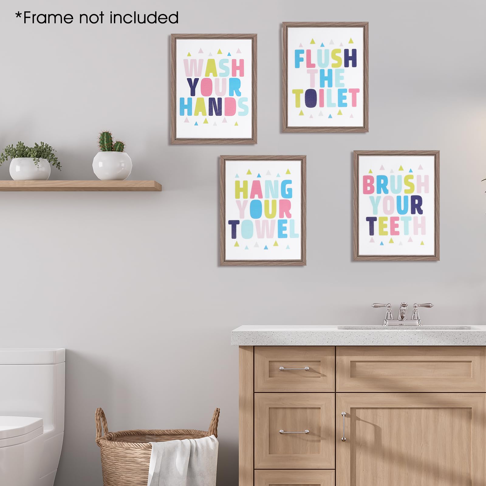 HJZHII 4 Pcs Funny Kids Colorful Bathroom Quote, Kids Bathroom Decor Poster Picture Colorful Bathrooms Wall Art Poster Prints Unframed Funny Walls Decor Pictures for Lavatory Toilet Restroom Nursery Washroom 8x10 inches 3