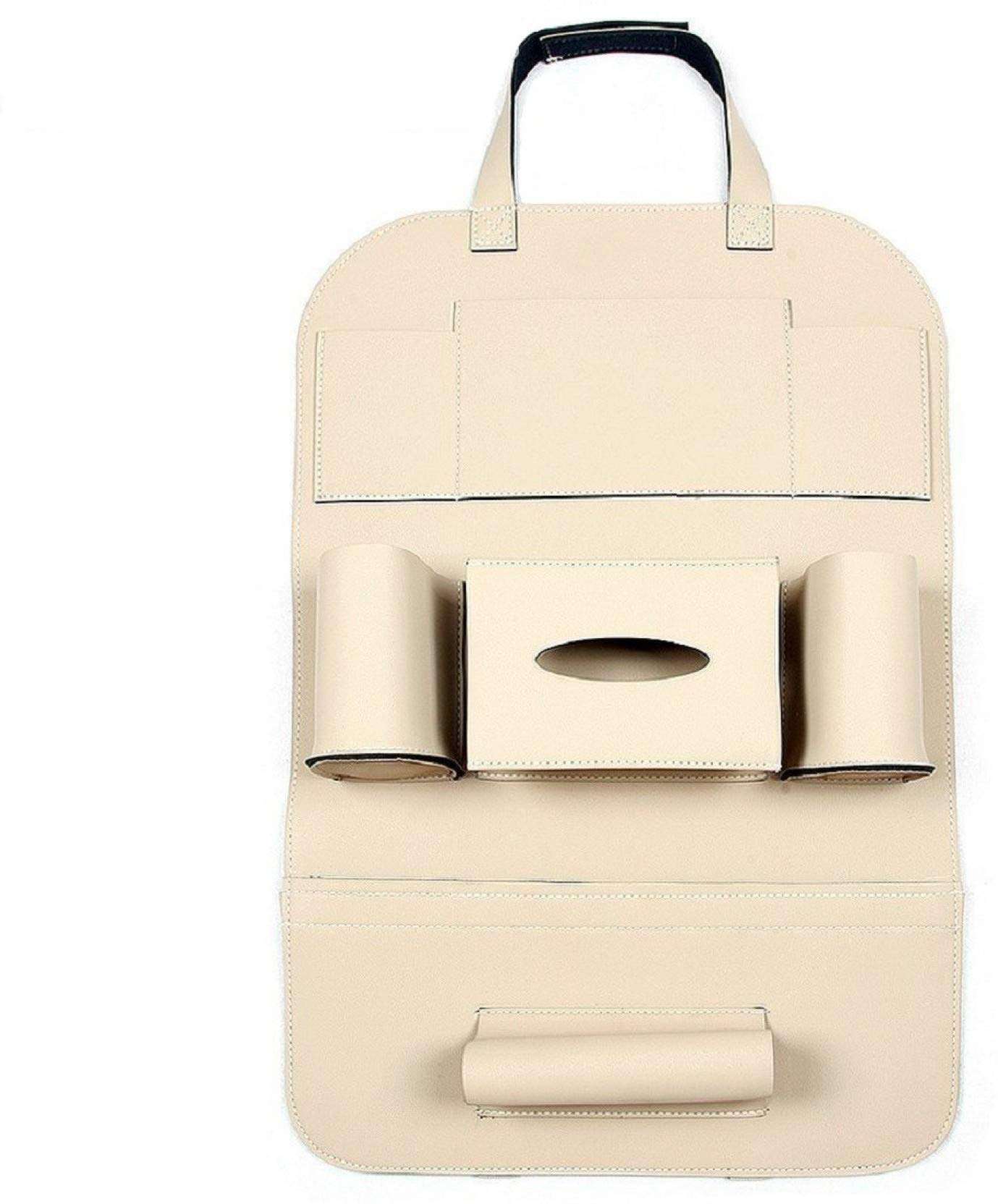 Oshotto Car Backseat Storage Organizer Phone Holder,Multi-Pocket for Bottles, Tissue Boxes,Kids Toy Storage and Great Travel Accessory Compatible with Tata Indigo (Beige) 2