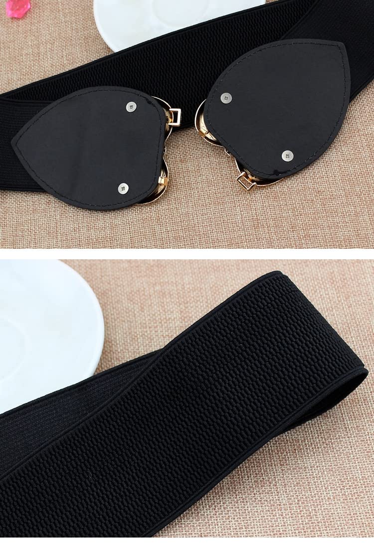 TREXEE Girl's Women's Fashion Metal Stretchable Traditional Western Fashion Dress Belts Waist Belt Belly Chain Metal Waistband Skinny Belt Strap Belt for Dress (BLACK, 1) 5
