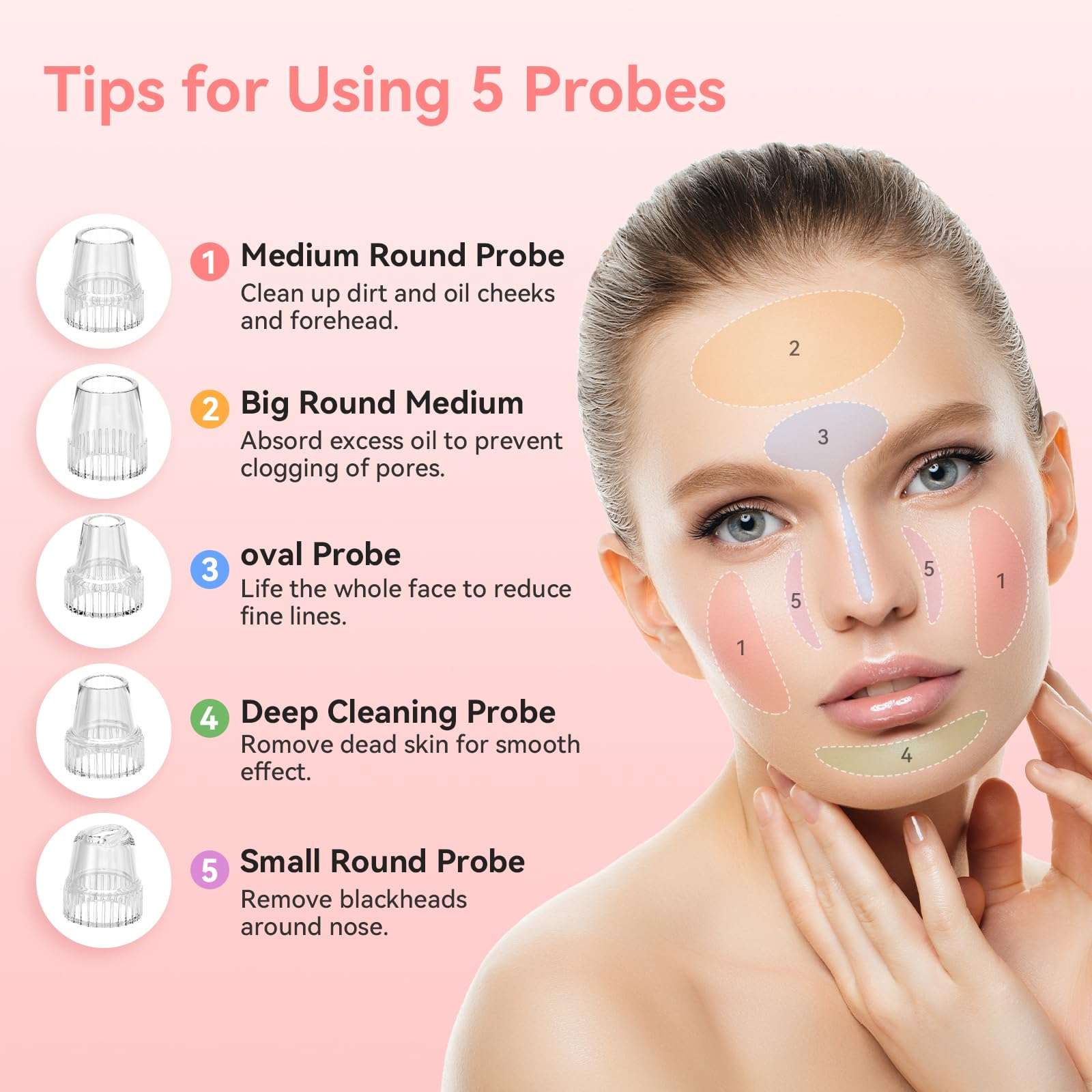 Blackhead Remover Pore Vacuum Upgraded Facial Pore Cleaner Electric Comedone Whitehead Extractor Tool-5 Suction Power,5 Probes,USB Rechargeable Blackhead Vacuum Kit for Women & Men 6