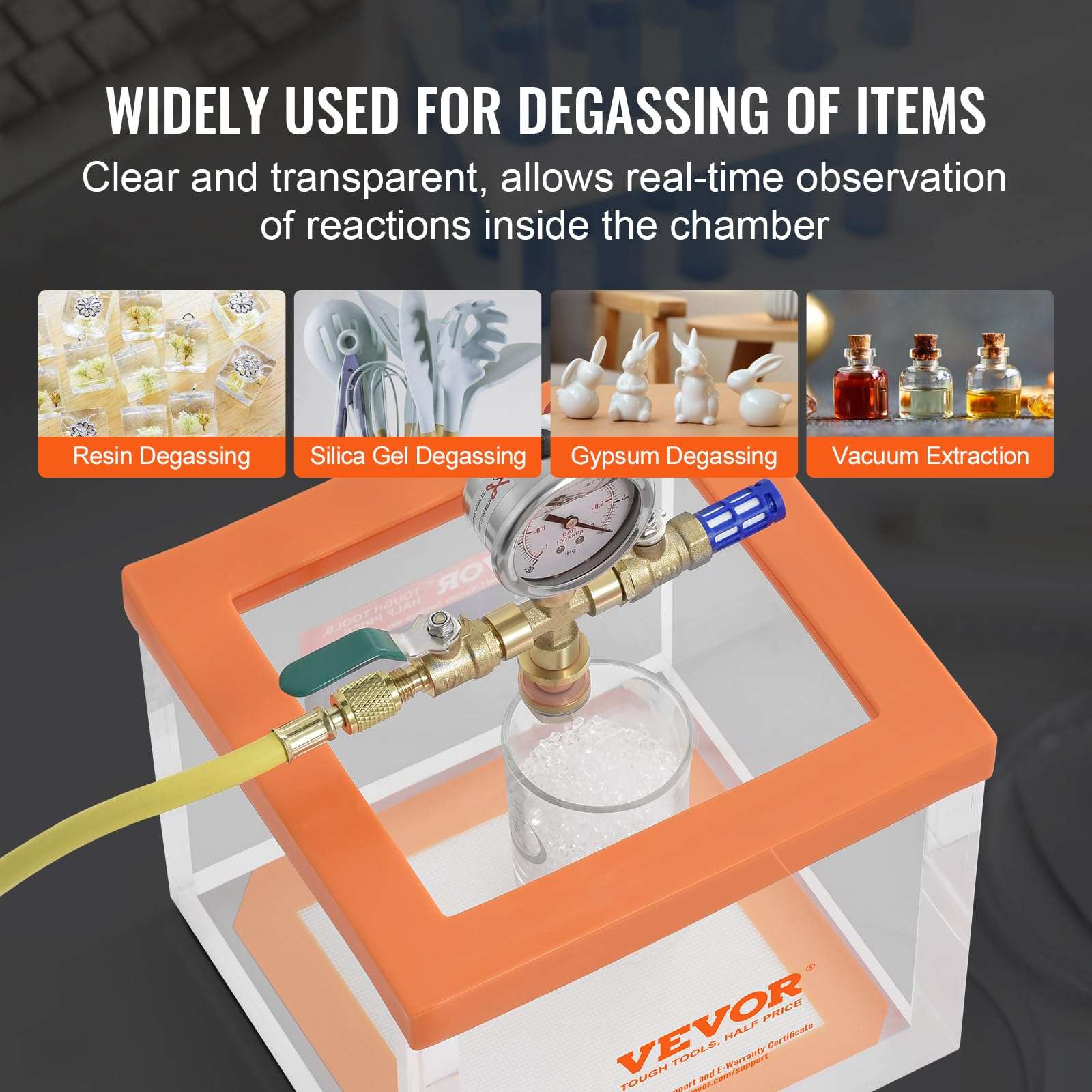 VEVOR 2 Gallon Vacuum Chamber, Upgraded Multipurpose Acrylic Vacuum Degassing Chamber, Transparent Vacuum Chamber, for Resin Degassing, Silica Gel Degassing 6