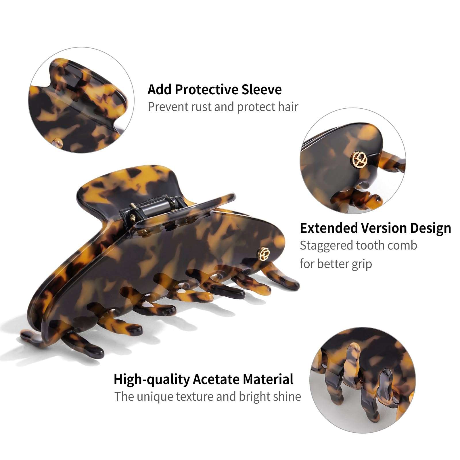 EVITA PERONI Extra Large Hair Claw Clips for Thick Hair Resin Shark Clips for Women Girls Non-slip Jaw Hair Clips with Extended Teeth 5