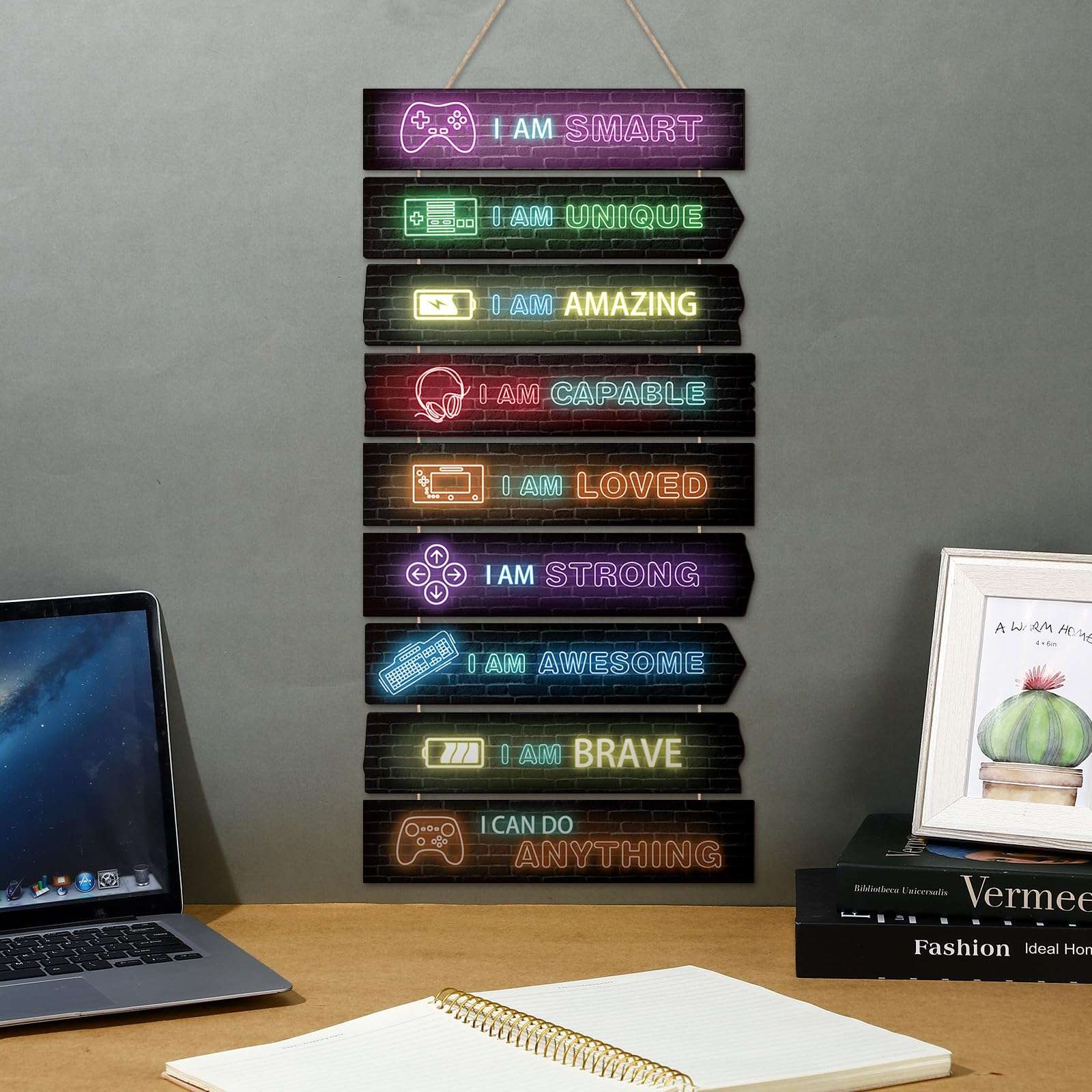 Chunful Set of 9 Boys Room Bedroom Decor Boys Inspirational Wall Decor Wood Hanging Plaque Motivational Kids Bedroom Wall Sign for Kids Teenage Toddler(Game) 3