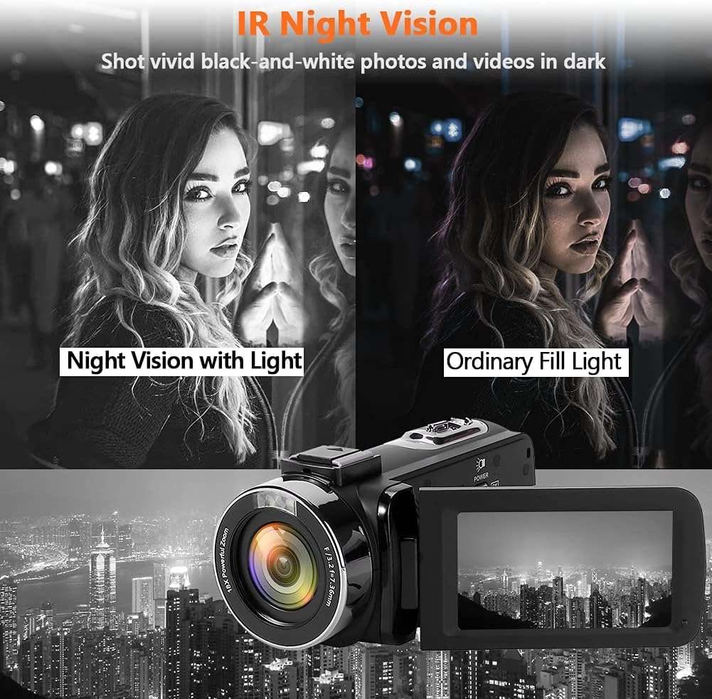 Camcorder Video Camera 4K 48MP 60FPS IR Night Vision Vlogging Camera 18X Zoom WiFi Digital Camera YouTube Recorder Camera with Microphone, 2.4G Remote Control 6