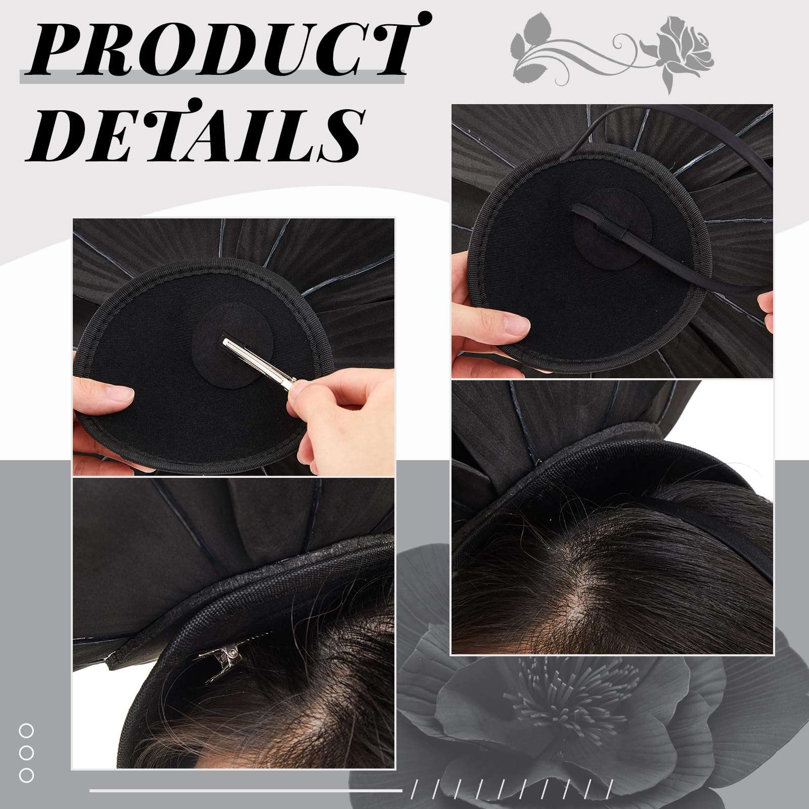 Ecation Large Flower Fascinators for Women Tea Party Fancy Hats and Gloves Set for Women Tea Party Wedding Accessories(Black) 4
