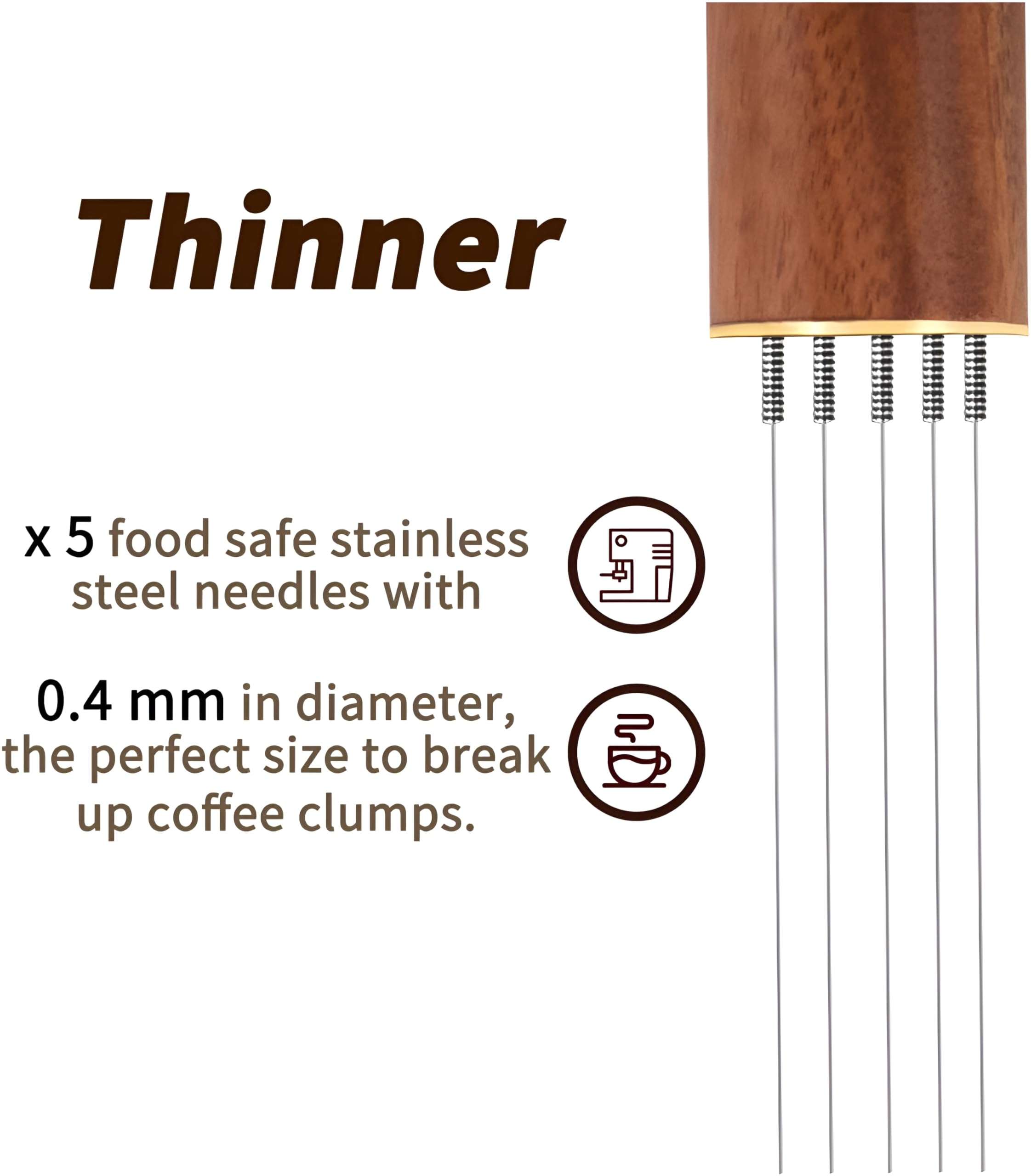 PiyuBind Espresso Coffee Stirrer – 5 Needles WDT Tool 0.4mm with Natural Rosewood Handle & Stand, Espresso Distribution Tool for Even Tamping, Espresso Prep Tool for Baristas & Home Coffee Lovers 6