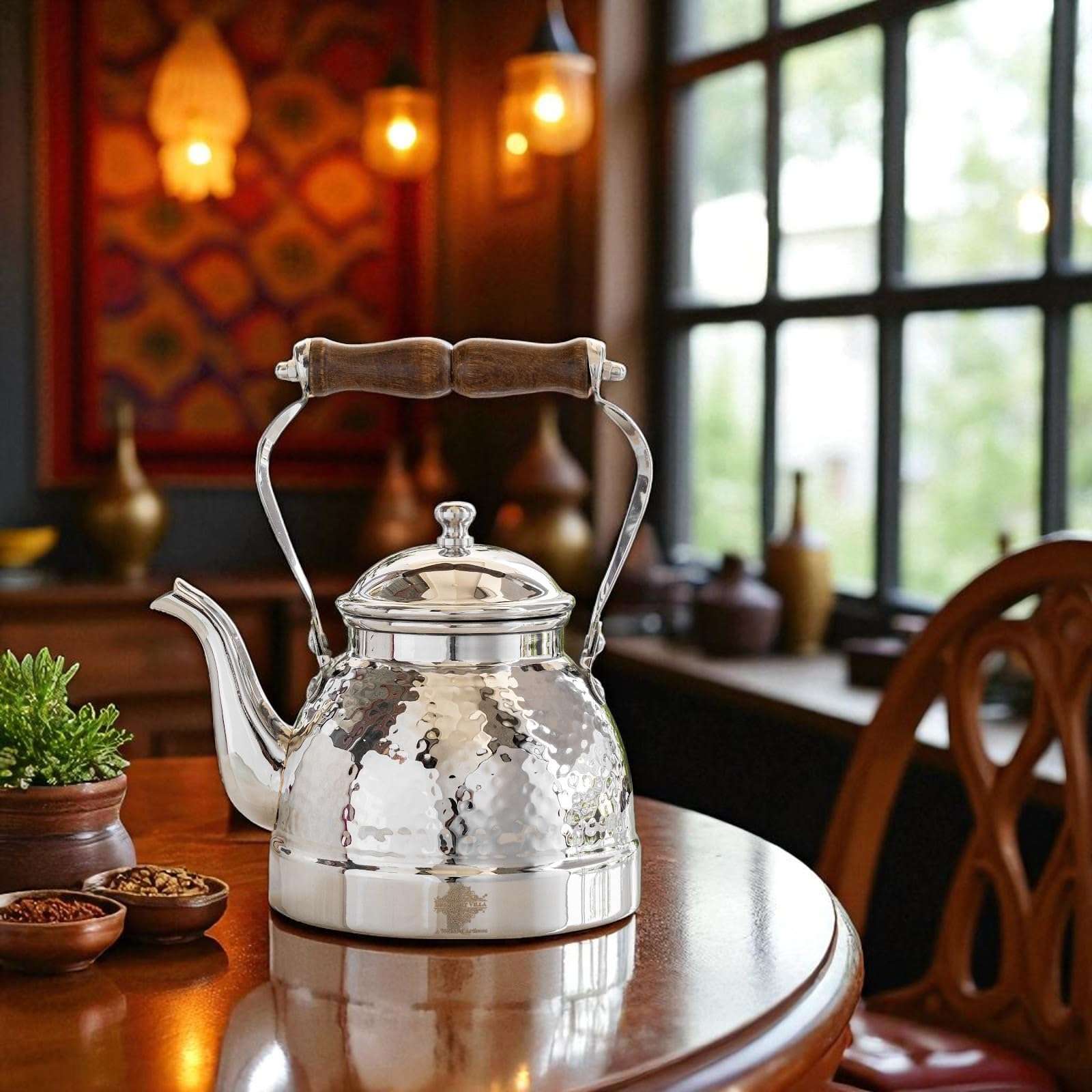 INDIAN ART VILLA Stainless Steel Hammered Tea Kettle – 1500 ML, Vintage Design Water & Tea Boiler with Wooden Handle, Elegant Kitchen & Tableware, Ideal for Home, Café, Gifting & Daily Use 6