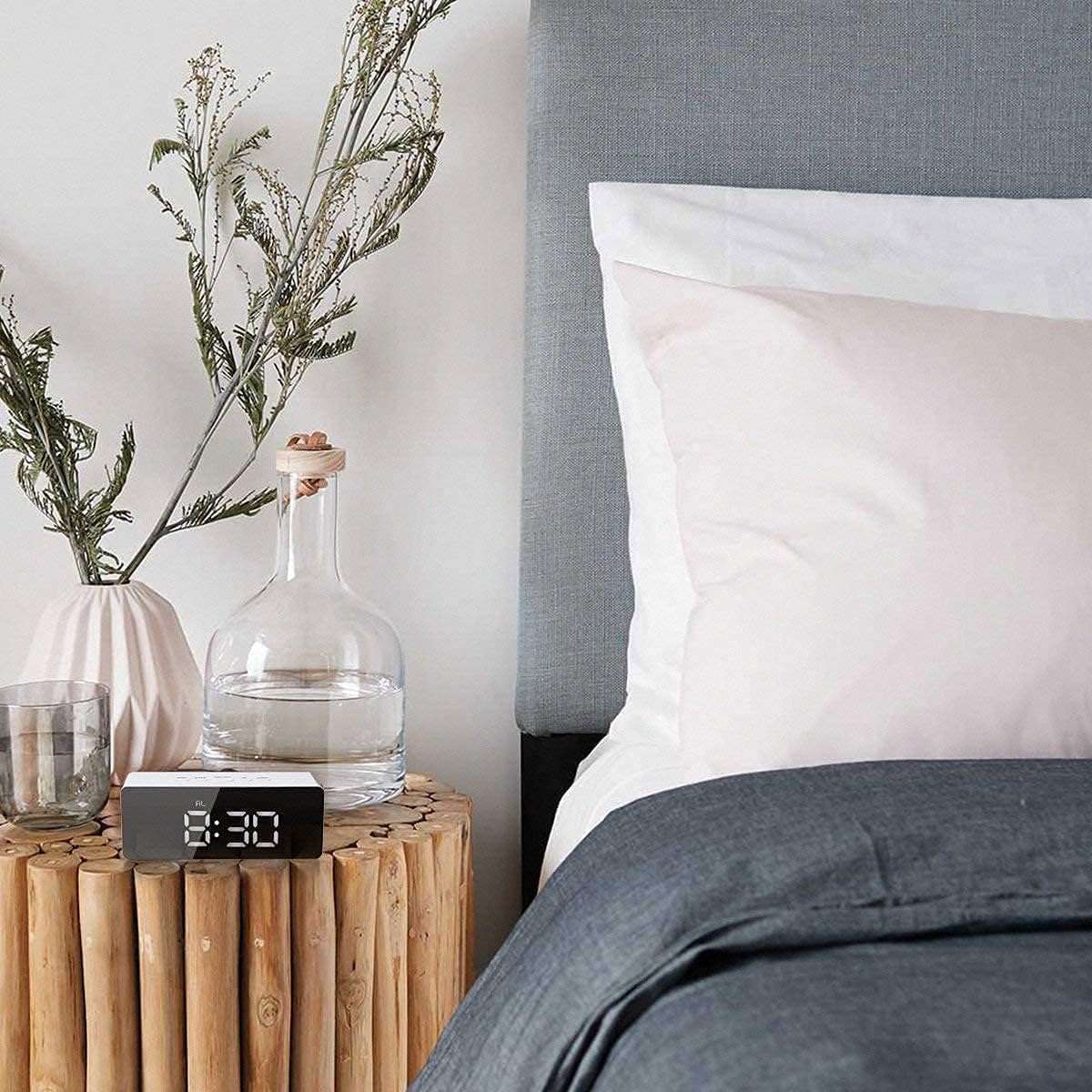 RONXS Digital Alarm Clock for Heavy Sleepers, LED Mirror Table Clock for Study Table, Students, Office | Alarm Clock for Bedroom with Loud Sound, Automatic Sensor, Date & Temperature (Mirror, Medium) 3