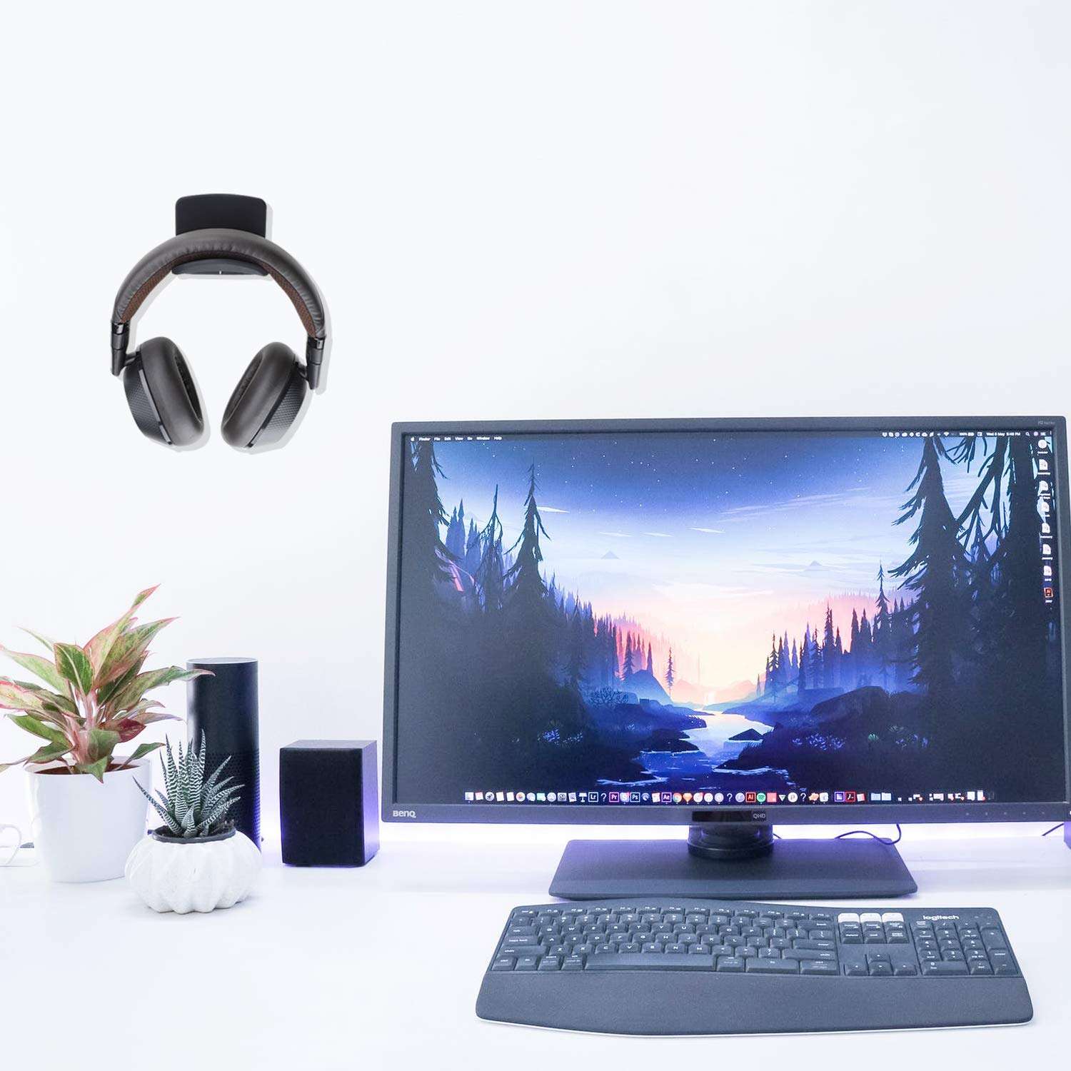 Ledot [2 Pack] Adhesive Headphone Hanger Hooks for Wall & Desk Table with Screw Holes, Universal Gaming Headset Mount Holder, Earphone Rack - Black 4