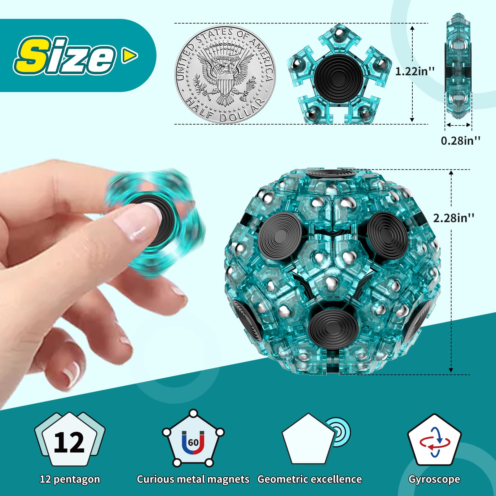 KEEYMENT Sphere Magnetic Fidget Toys Adults, Splicing & Turning Fidget Building Toy & Rotate Sensory Fidget Toy Set, Teen Boy Girl Gifts & ADHD Tool Desk Cool Gadgets Toys for Officee Stress Relief 5