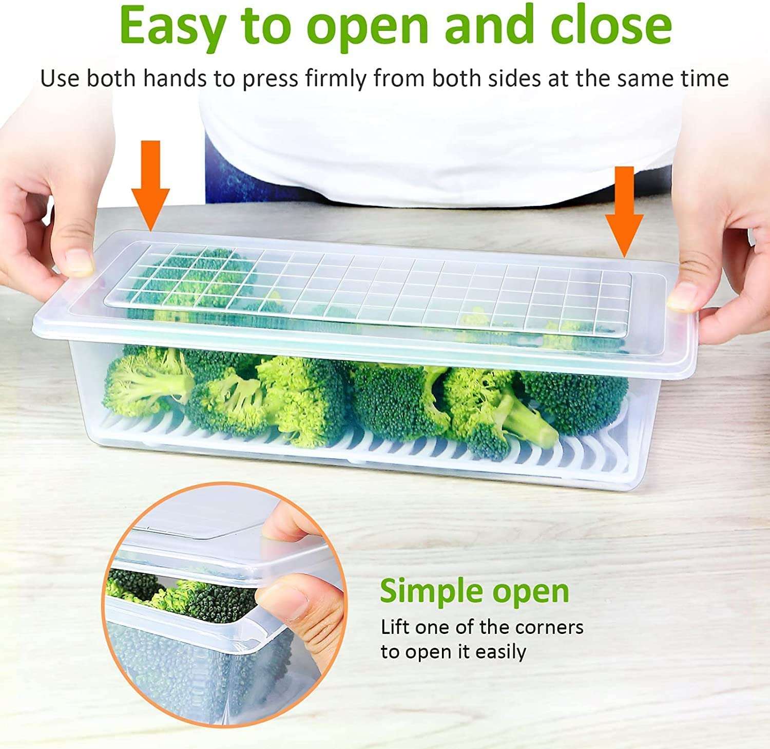 saleszon|| Fridge Storage Boxes Fridge Organizer with Removable Drain Plate Tray Keeps Fruits, Vegetables, Meat, Fish Fresh Longer 1500 ML (4) 4
