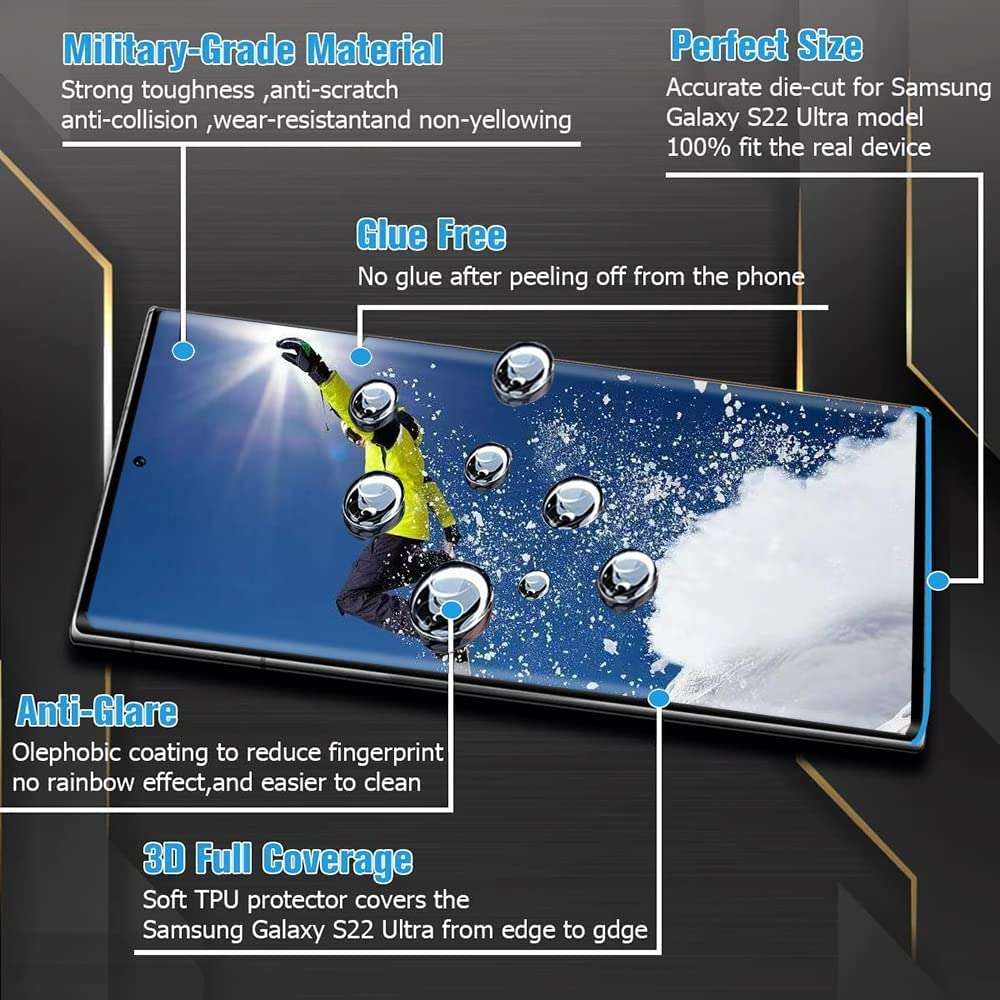 PROTE [2+2 Pack] Galaxy S22 Ultra Screen Protector,with Lens Protector,HD Tempered Glass Screen Protector for Samsung Galaxy S22 Ultra 5G(6.8”)[9H Hardness] [3D Full Coverage] 5