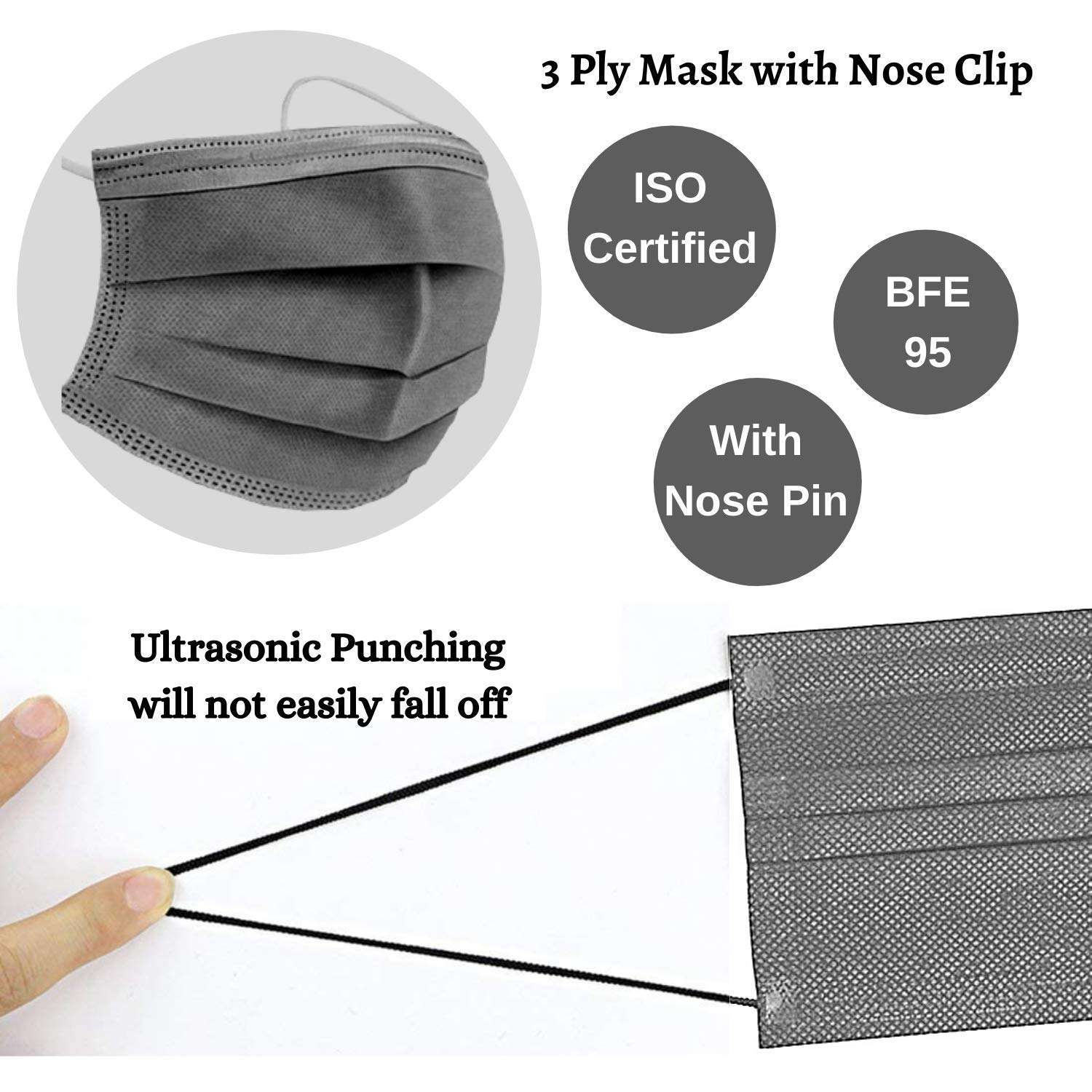 DIKANG 3 Layer Surgical Disposable Face Mask For Men | 3 Ply Disposable Surgical Non Woven fabric Mask With Nose Clip | Disposable Use And Throw Masks For Men and Women (GREY, 10), Without Valve 4